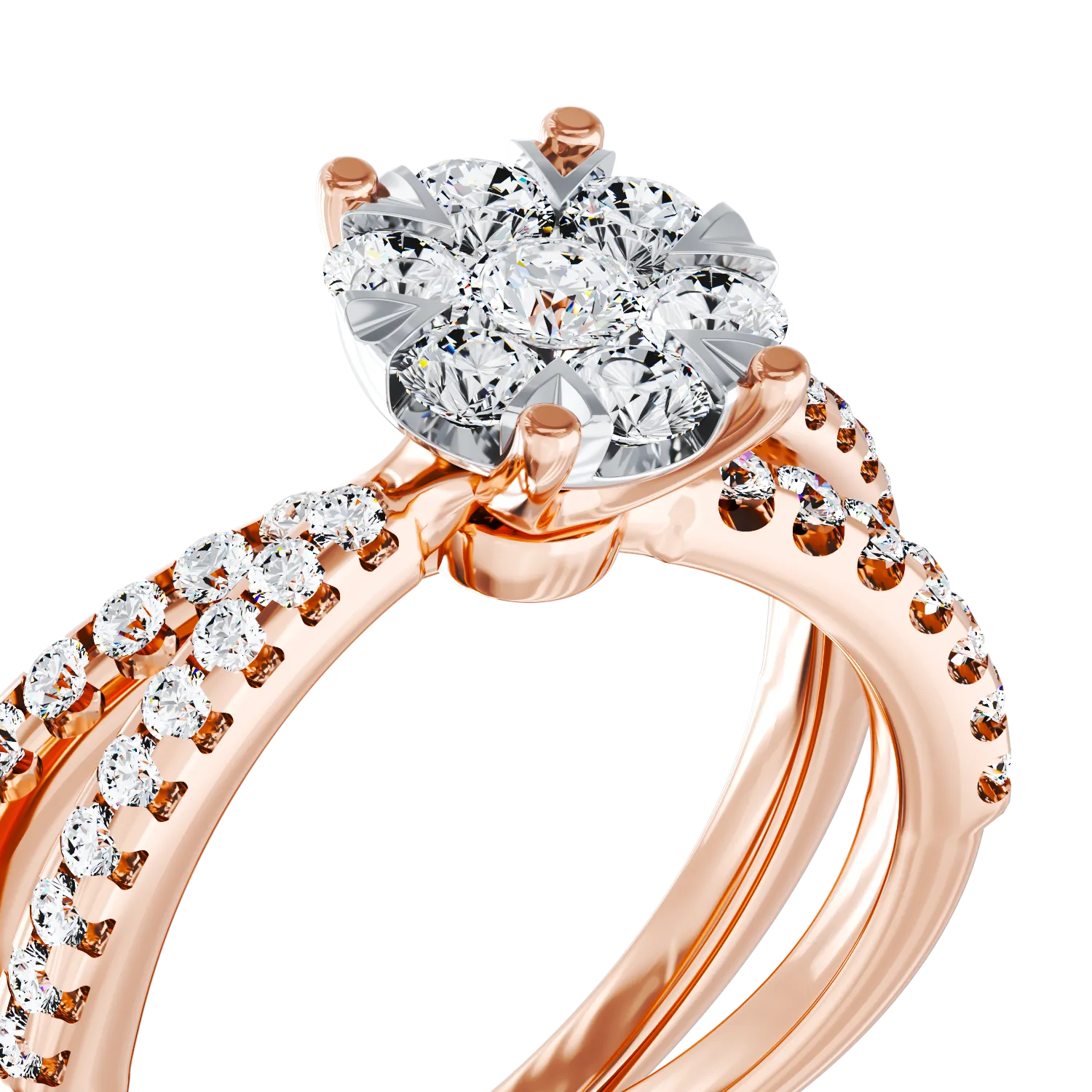 Inel de logodna din aur roz de 18K cu diamante de 0.6ct