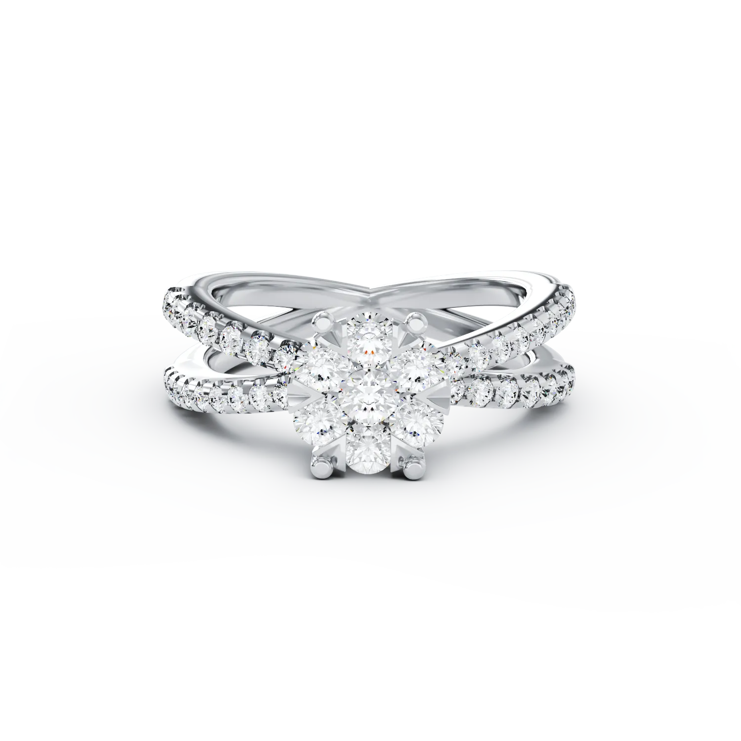 18K бял златен годежен пръстен с диаманти от 0.6ct