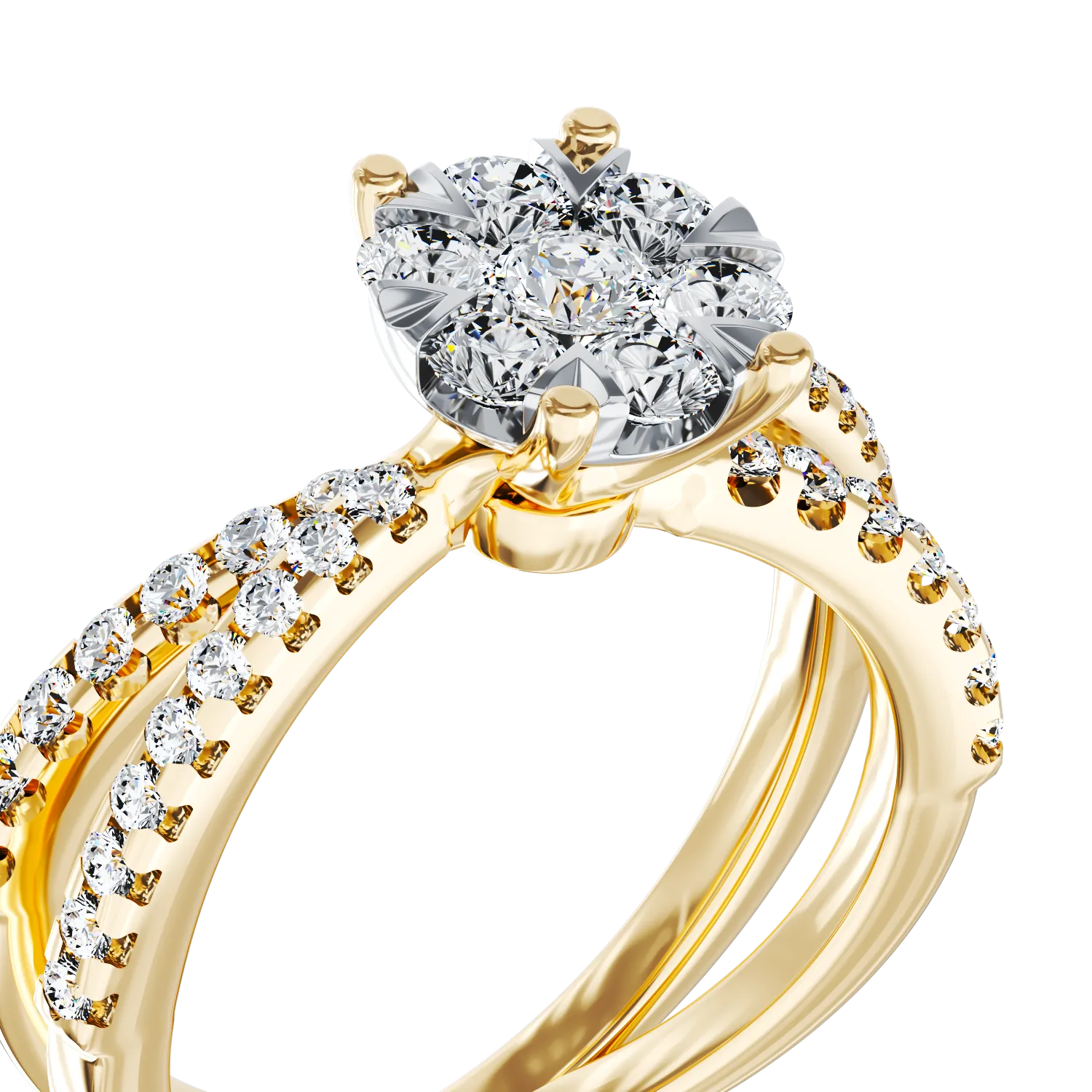 Eljegyzési gyűrű 18K-os sárga aranyból 39 darab 0,6ct gyémánttal