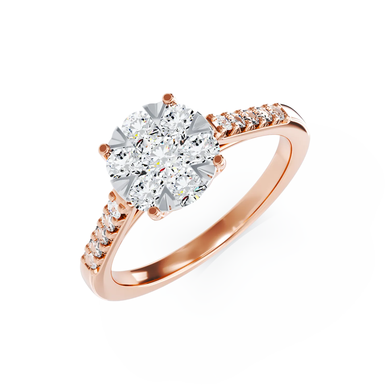 Годежен пръстен с розова роза 18K с диамант 0.5ct