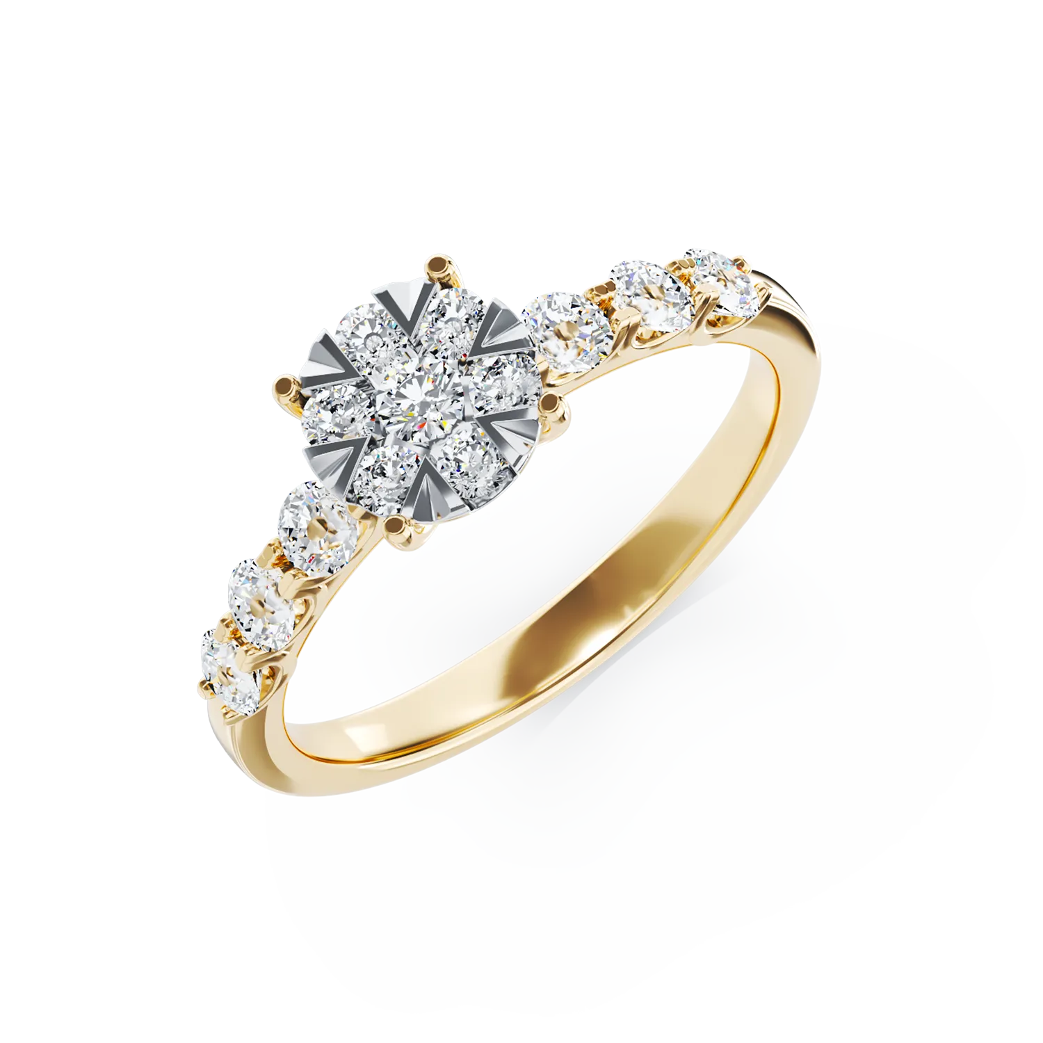 18K yellow gold engagement ring with diamonds of 0.84ct