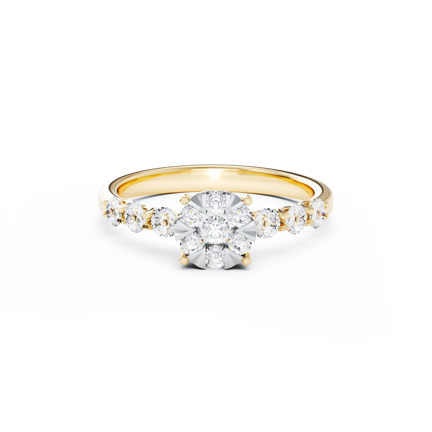 18K жълт златен годежен пръстен с диаманти от 0.84ct