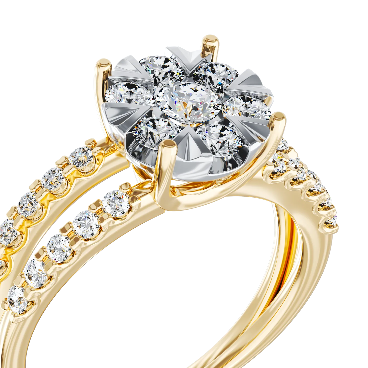 18 karátos sárga arany eljegyzési gyűrű 1 karátos gyémántokkal