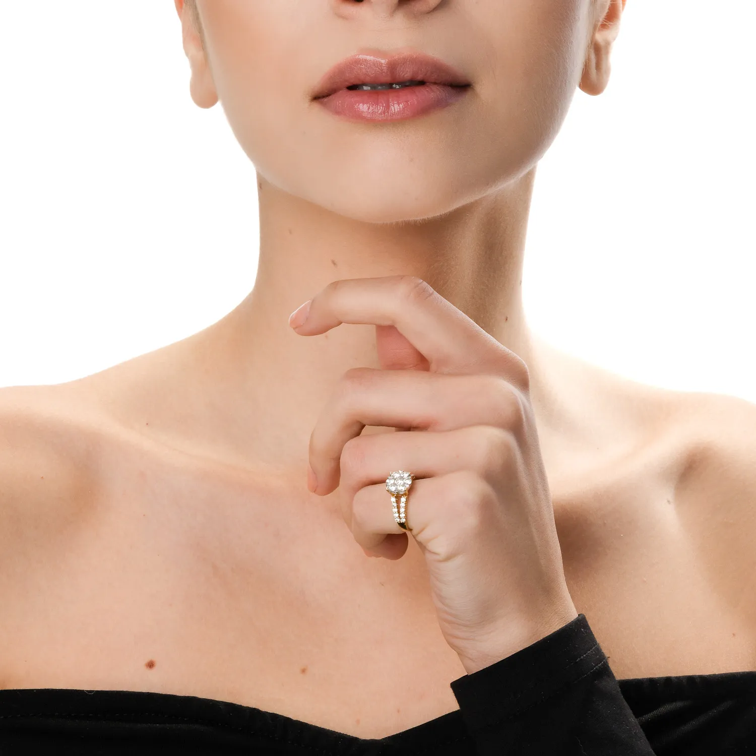 18 karátos sárga arany eljegyzési gyűrű 1 karátos gyémántokkal