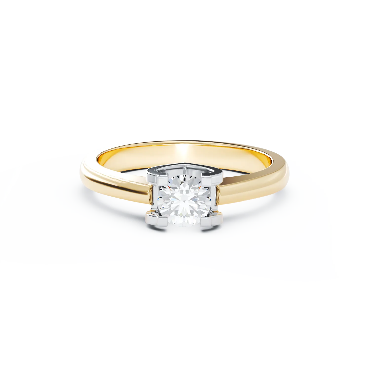 Inel de logodna din aur galben-alb de 18K cu un diamant solitaire de 0.31ct