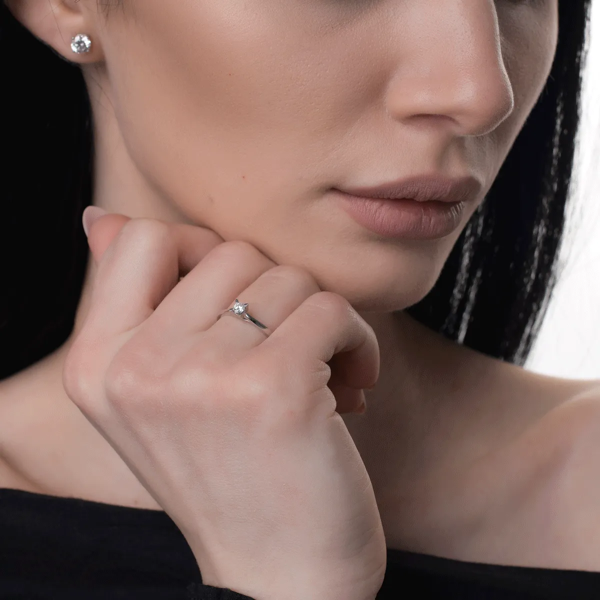 18K fehérarany eljegyzési gyűrű 0.1ct szoliter gyémánttal