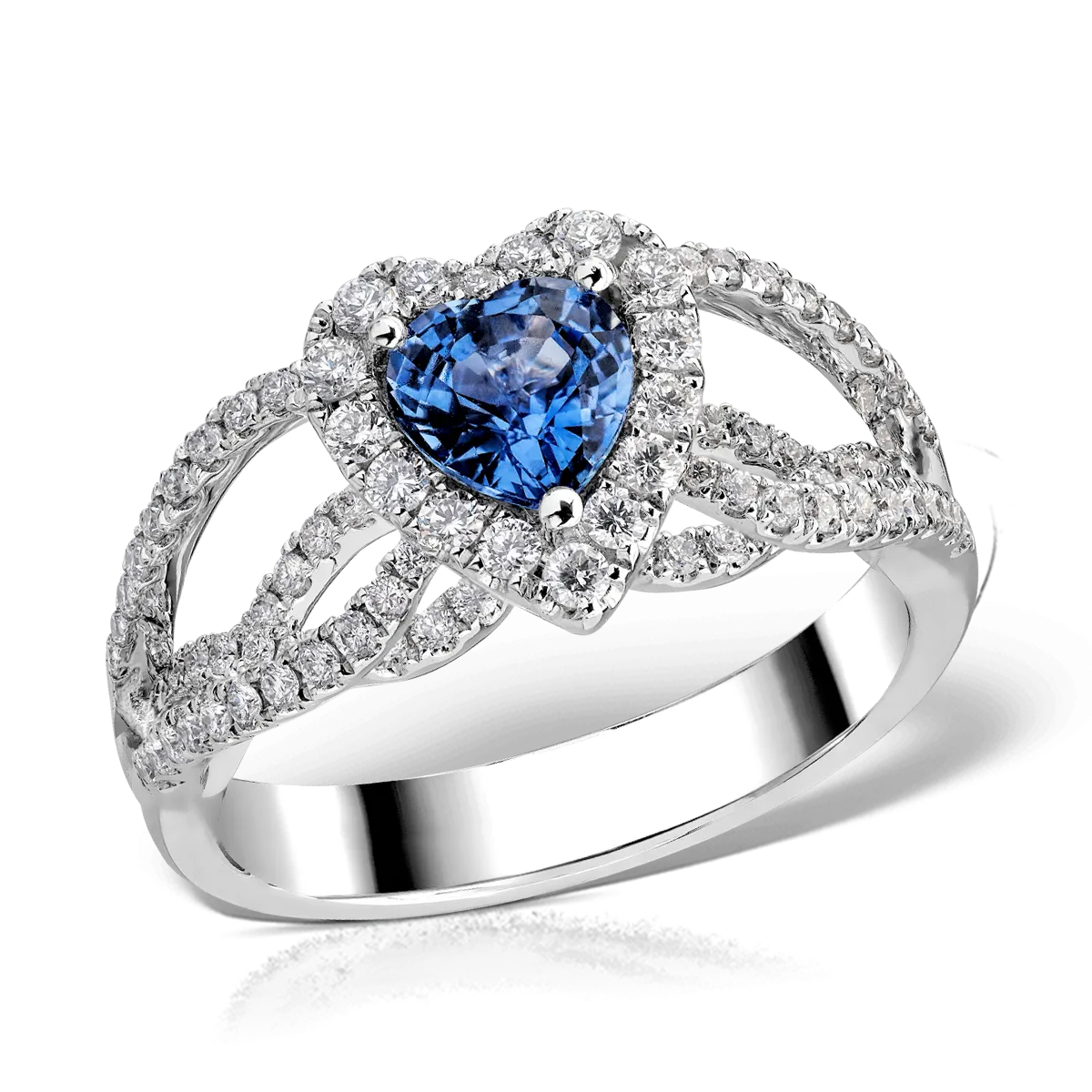18K white gold engagement ring with 1.38ct fancy sapphire and 0.69ct diamond