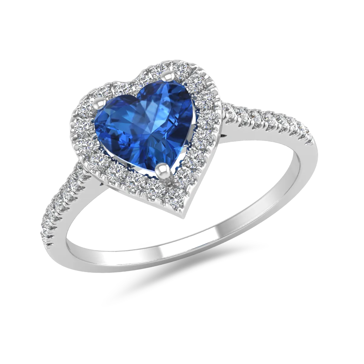 18K white gold engagement ring with 0.76ct sapphire and 0.26ct diamonds