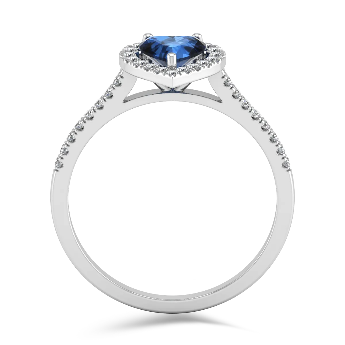 Inel de logodna din aur alb de 18K cu safir de 0.77ct si diamante de 0.26ct