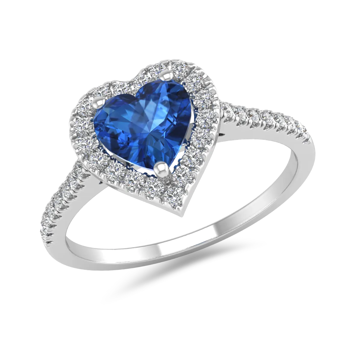 18K white gold engagement ring with 0.7ct sapphire and 0.28ct diamonds