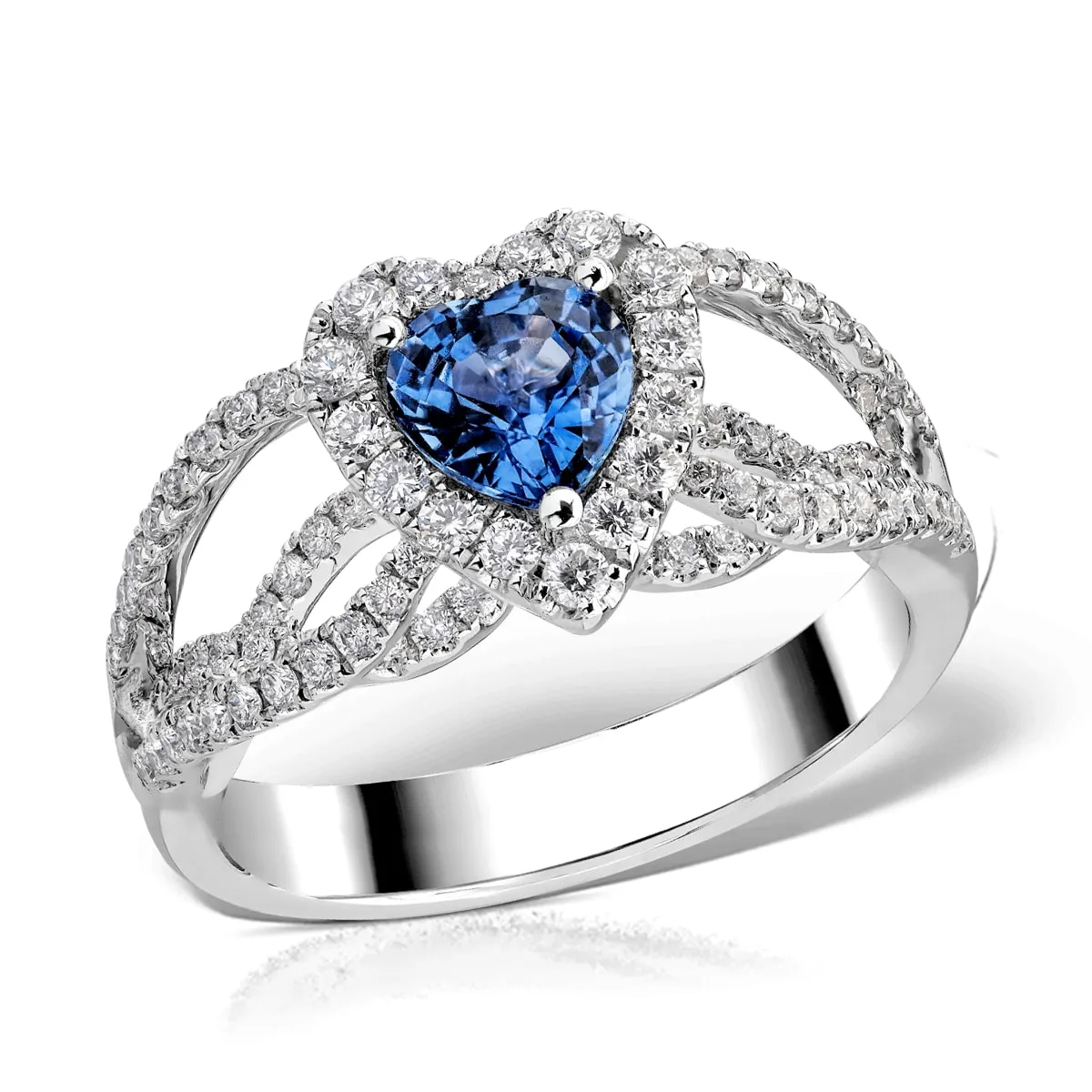 18K white gold engagement ring with 1.18ct sapphire and 0.71ct diamonds