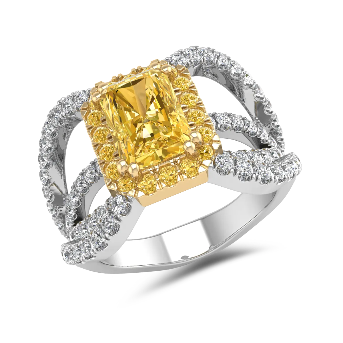 Inel de logodna din aur alb-galben de 18K cu pietre pretioase de 1.35ct-122022