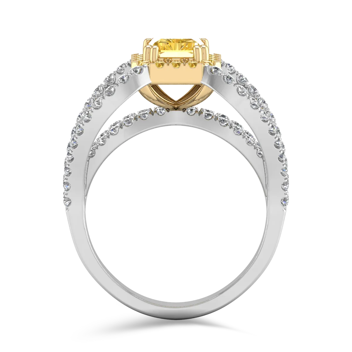 18K white-yellow gold engagement ring with 1.35ct precious stones