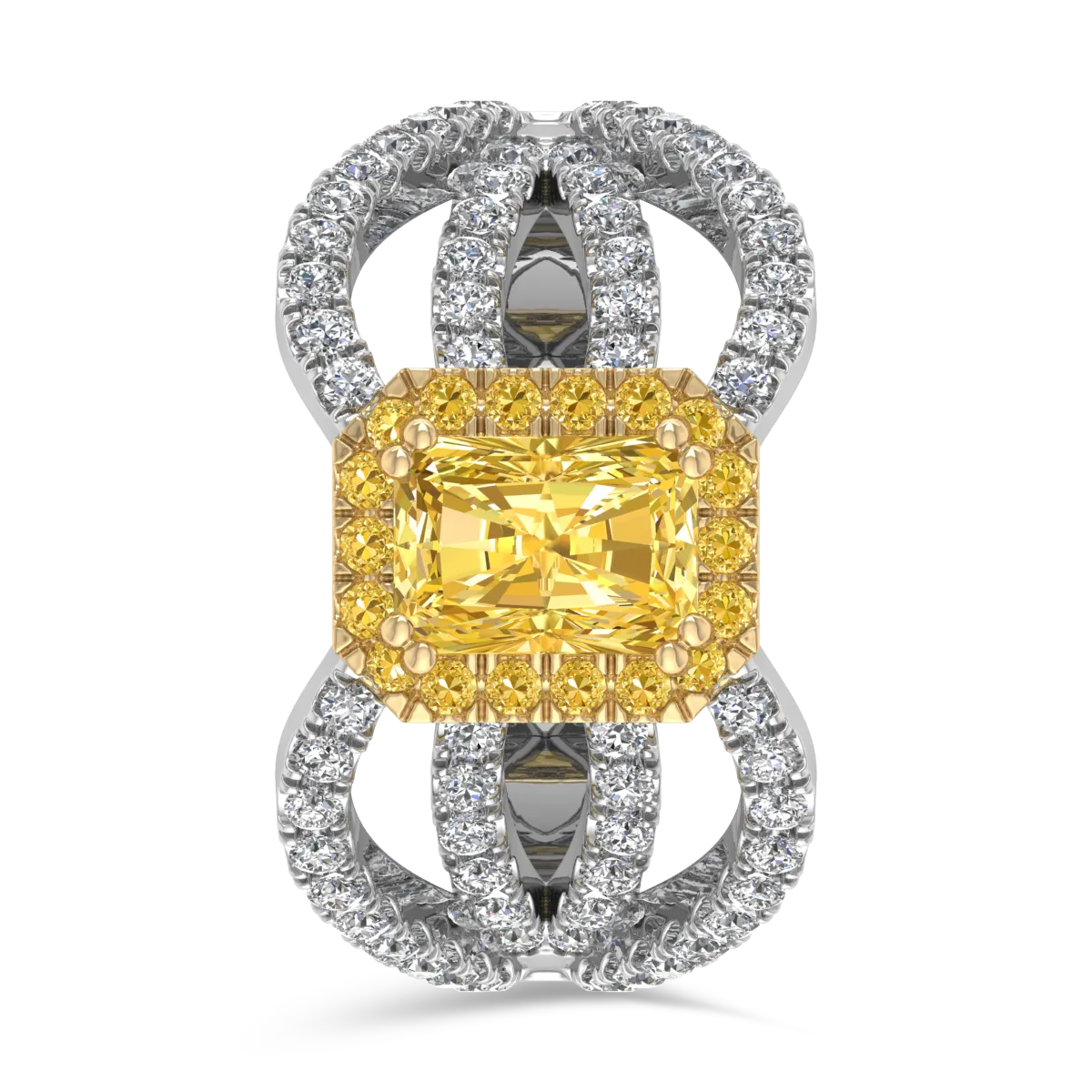 18K white-yellow gold engagement ring with 1.35ct precious stones