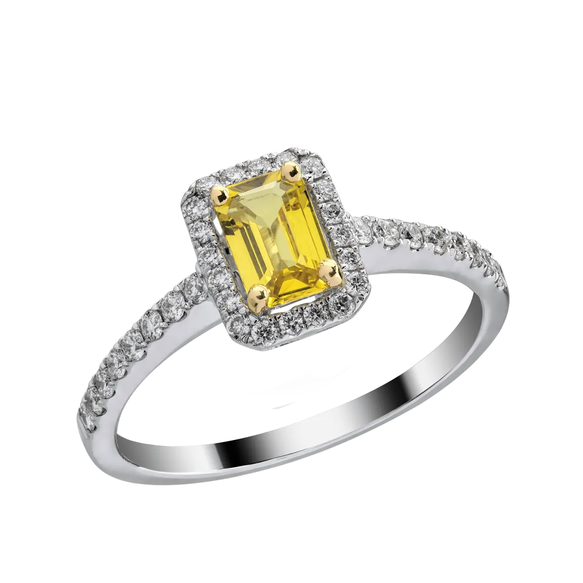 18K white gold engagement ring with 0.66ct yellow sapphire and 0.28ct diamonds