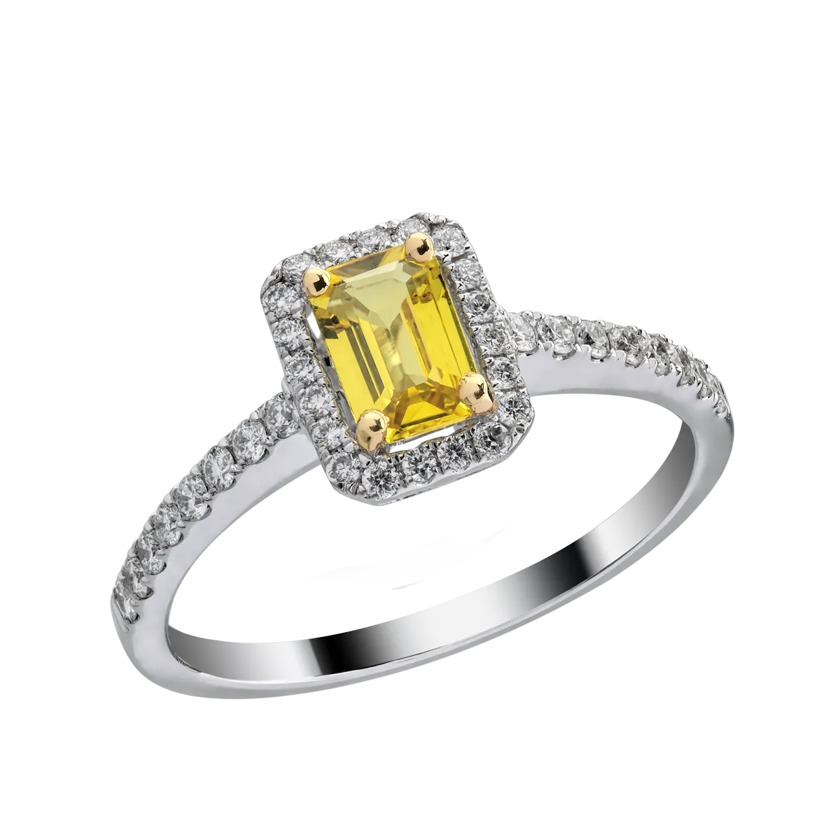 Годежен пръстен от бяло злато 18K с жълт сапфир 0.66ct и диаманти 0.28ct-101518