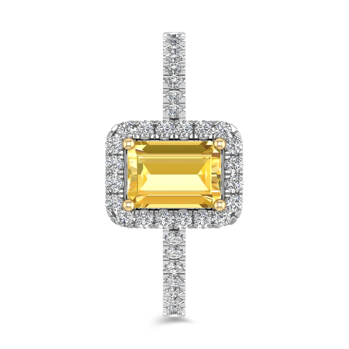 18K fehérarany eljegyzési gyűrű 0.72ct sárga zafírral és 0.28ct gyémántokkal
