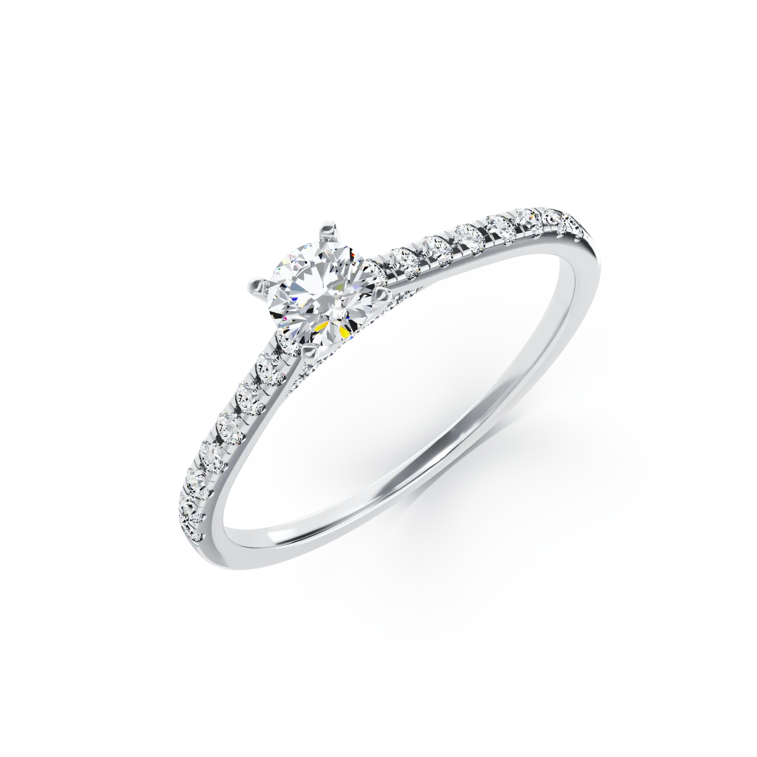 Inel de logodna din aur alb de 18K cu diamant de 0.39ct si diamante de 0.26ct