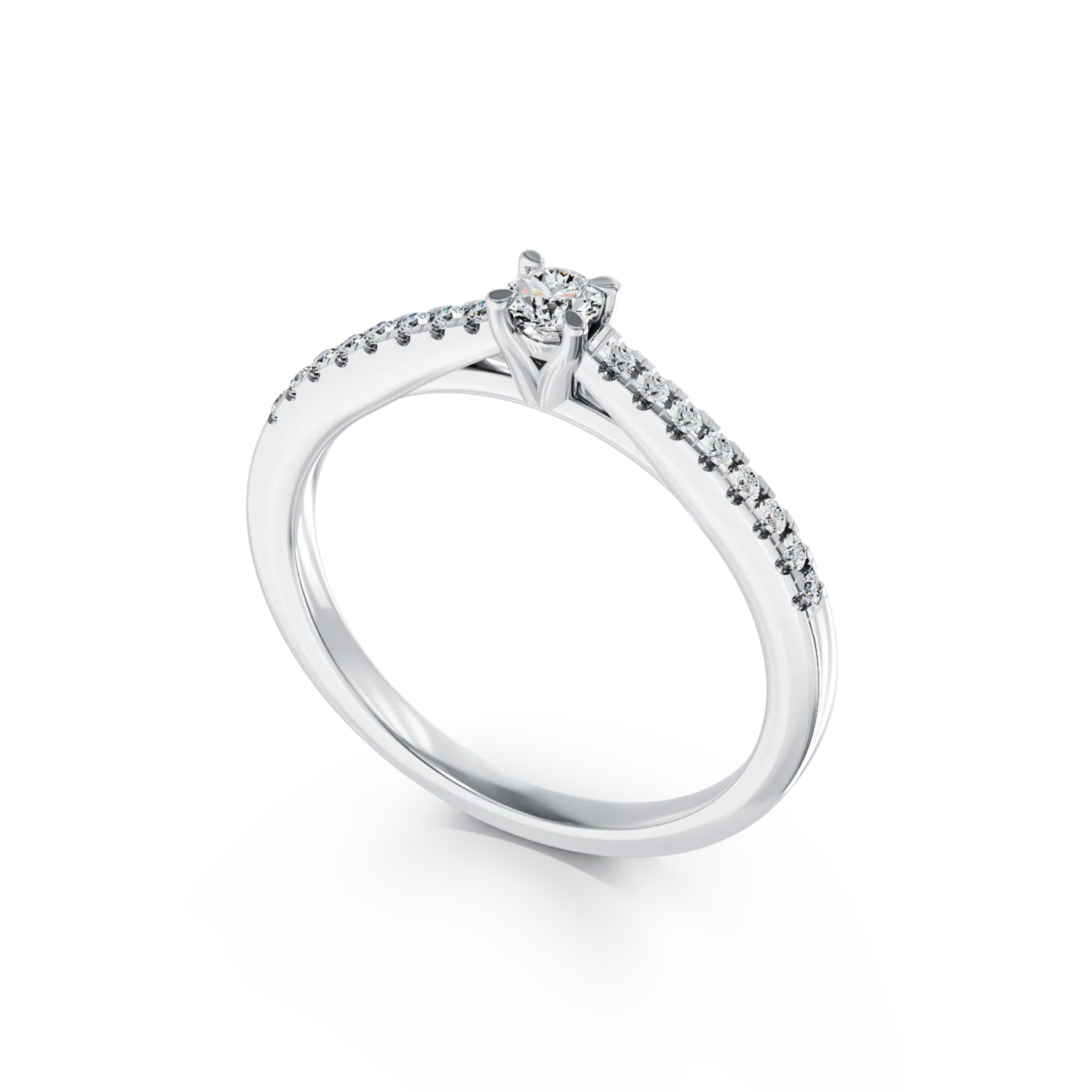 Годежен пръстен от 18K бяло злато с 0.19ct диамант и 0.195ct диаманти