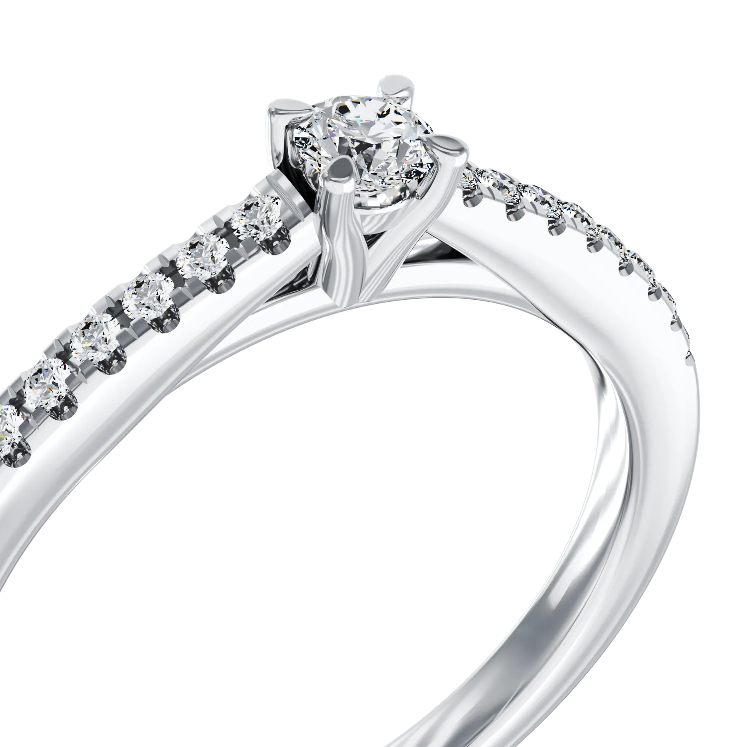 Inel de logodna din aur alb de 18K cu diamant de 0.19ct si diamante de 0.195ct