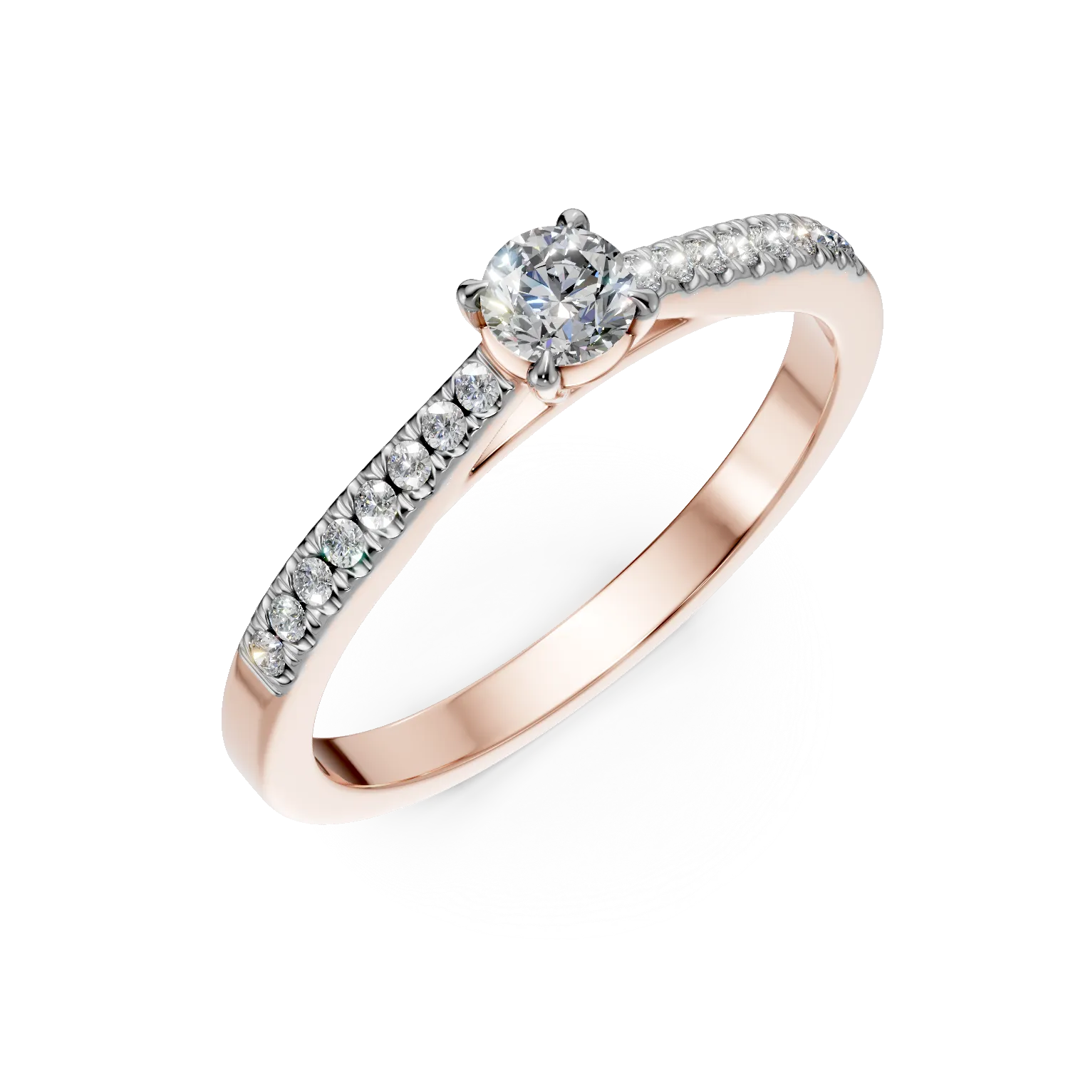 Pierścionek zaręczynowy z 18K różowego złota z 0.2ct diamentem i 0.185ct diamentem