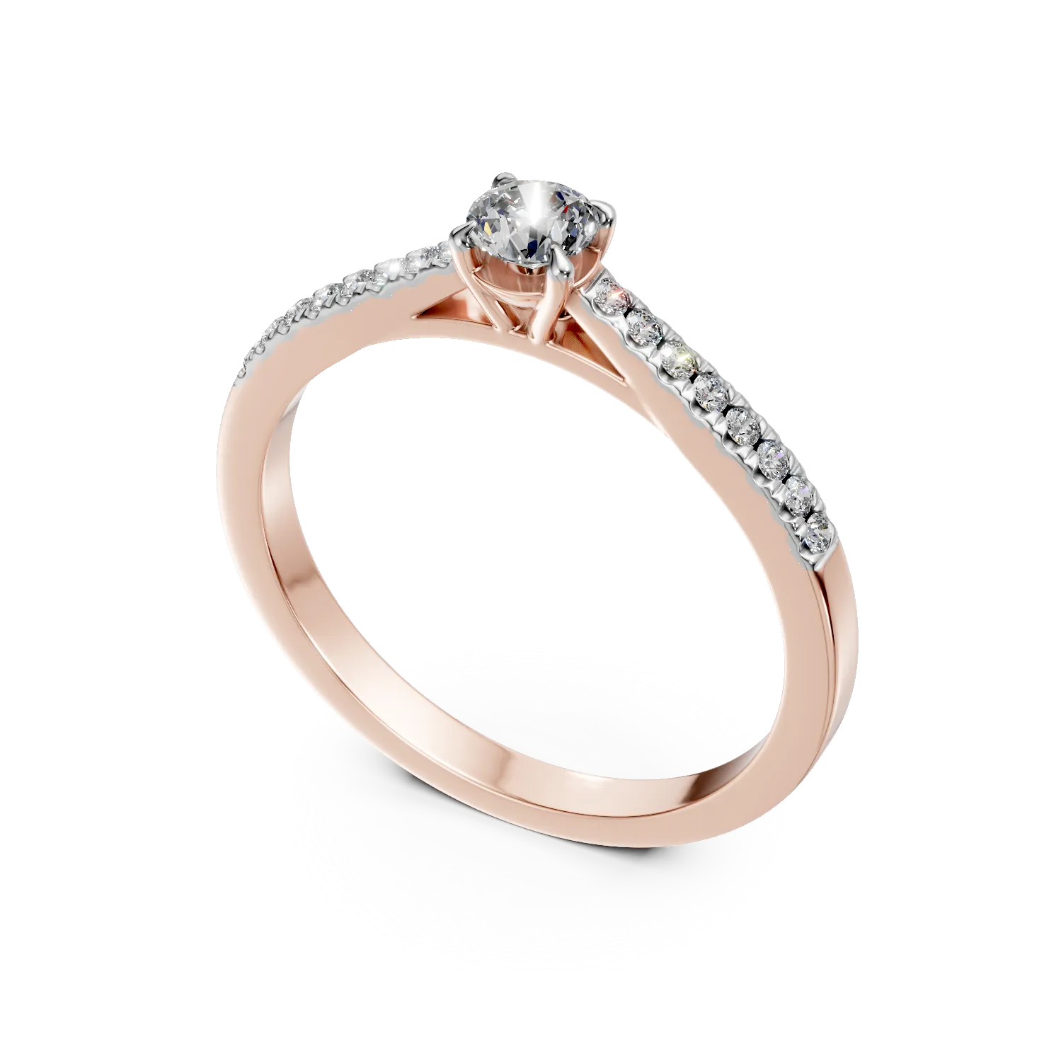 Pierścionek zaręczynowy z 18K różowego złota z 0.2ct diamentem i 0.185ct diamentem