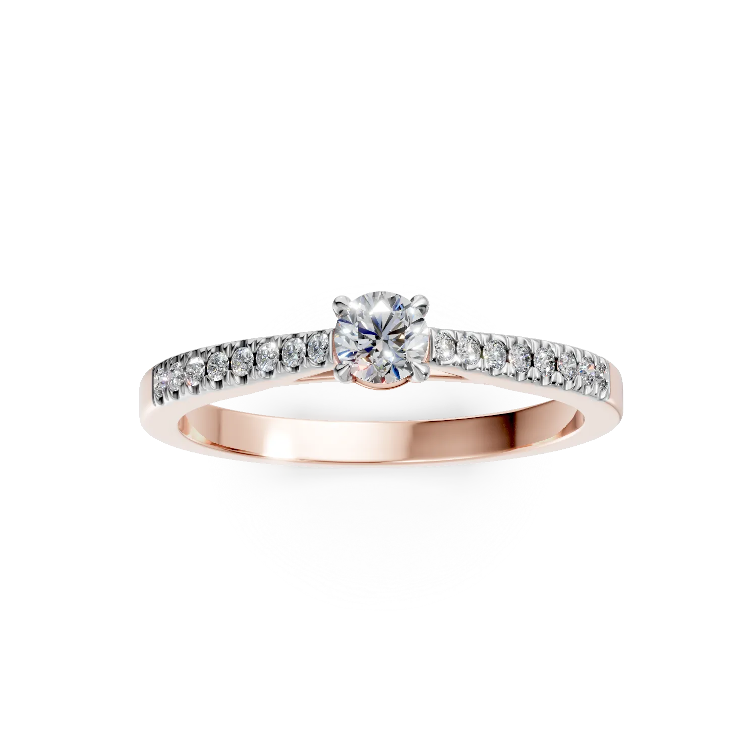 Pierścionek zaręczynowy z 18K różowego złota z 0.2ct diamentem i 0.185ct diamentem