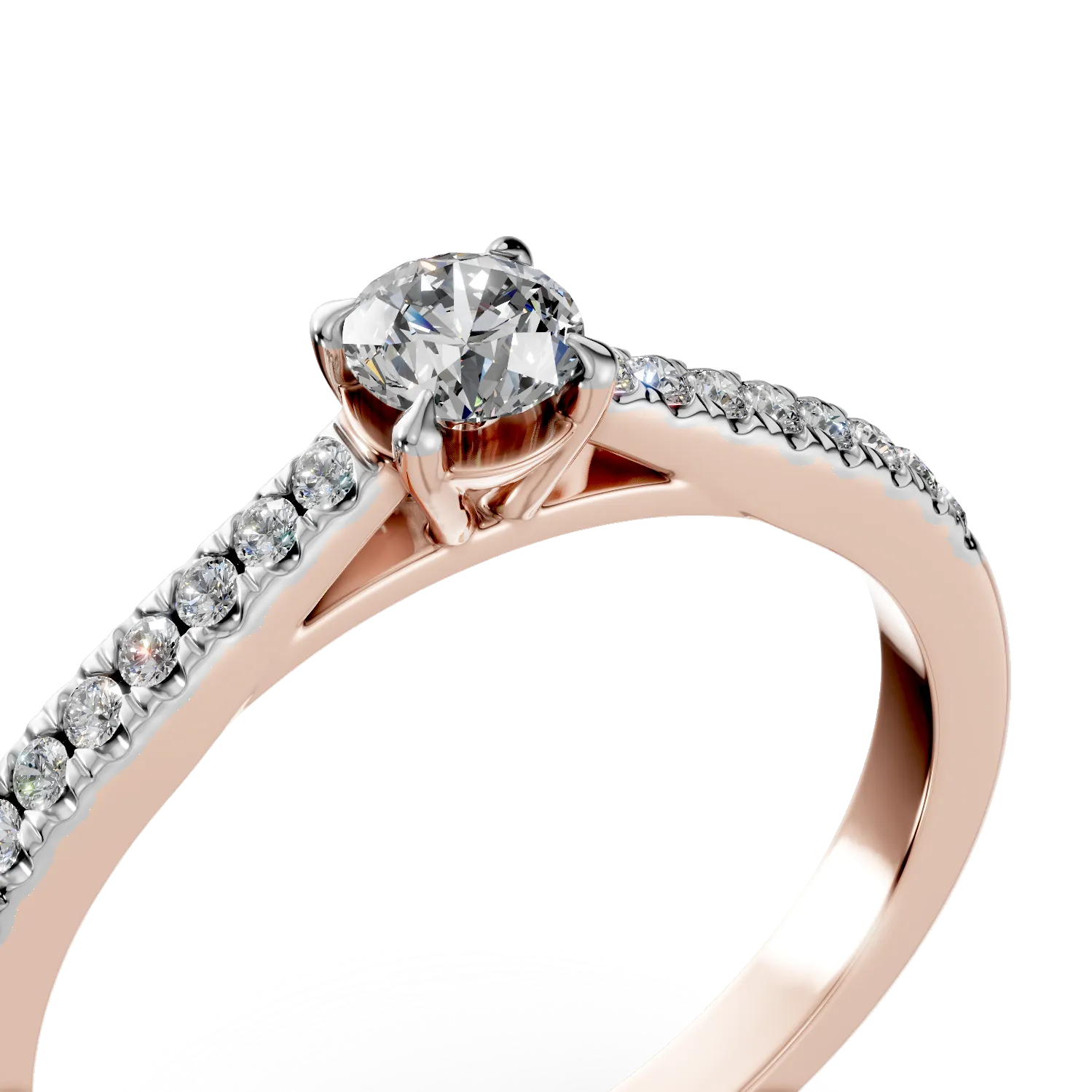 Pierścionek zaręczynowy z 18K różowego złota z 0.2ct diamentem i 0.185ct diamentem