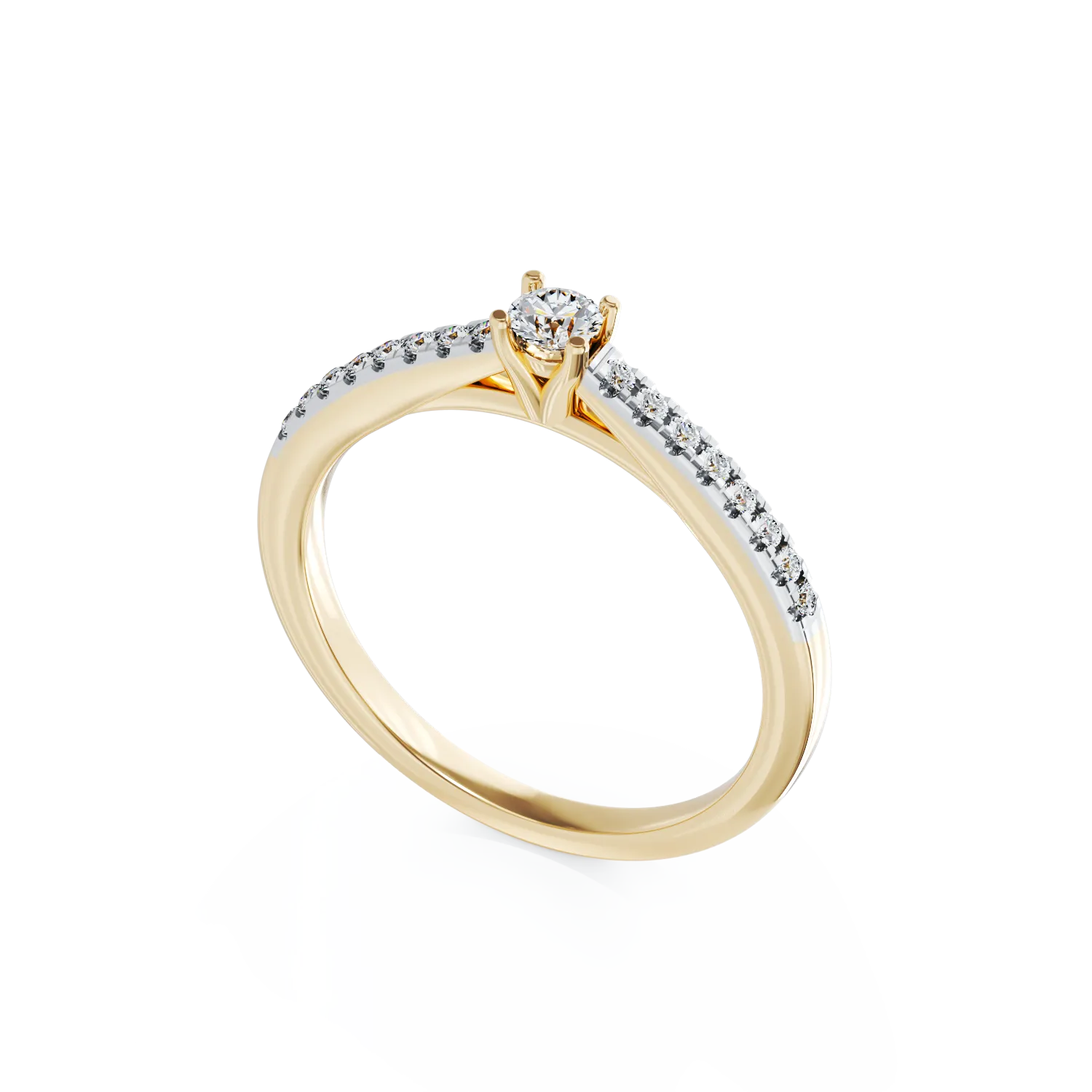 18K yellow gold engagement ring with 0.2ct diamond and 0.19ct diamonds
