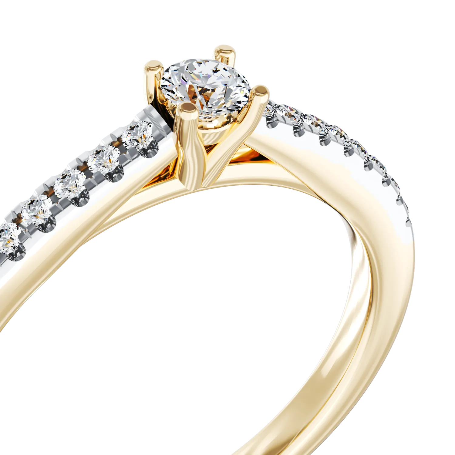 Inel de logodna din aur galben de 18K cu diamant de 0.2ct si diamante de 0.19ct