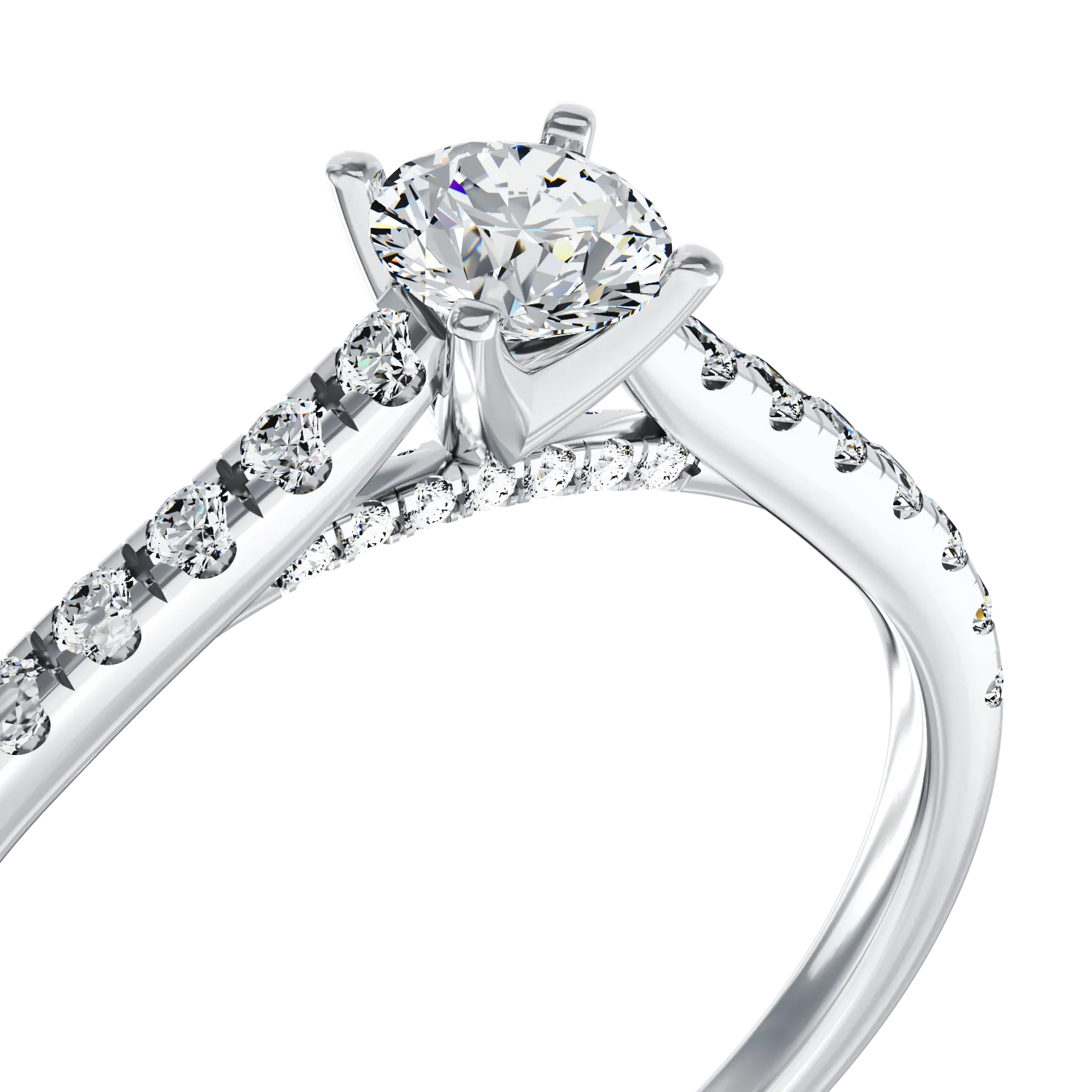 Inel de logodna din aur alb de 18K cu diamant de 0.26ct si diamante de 0.16ct