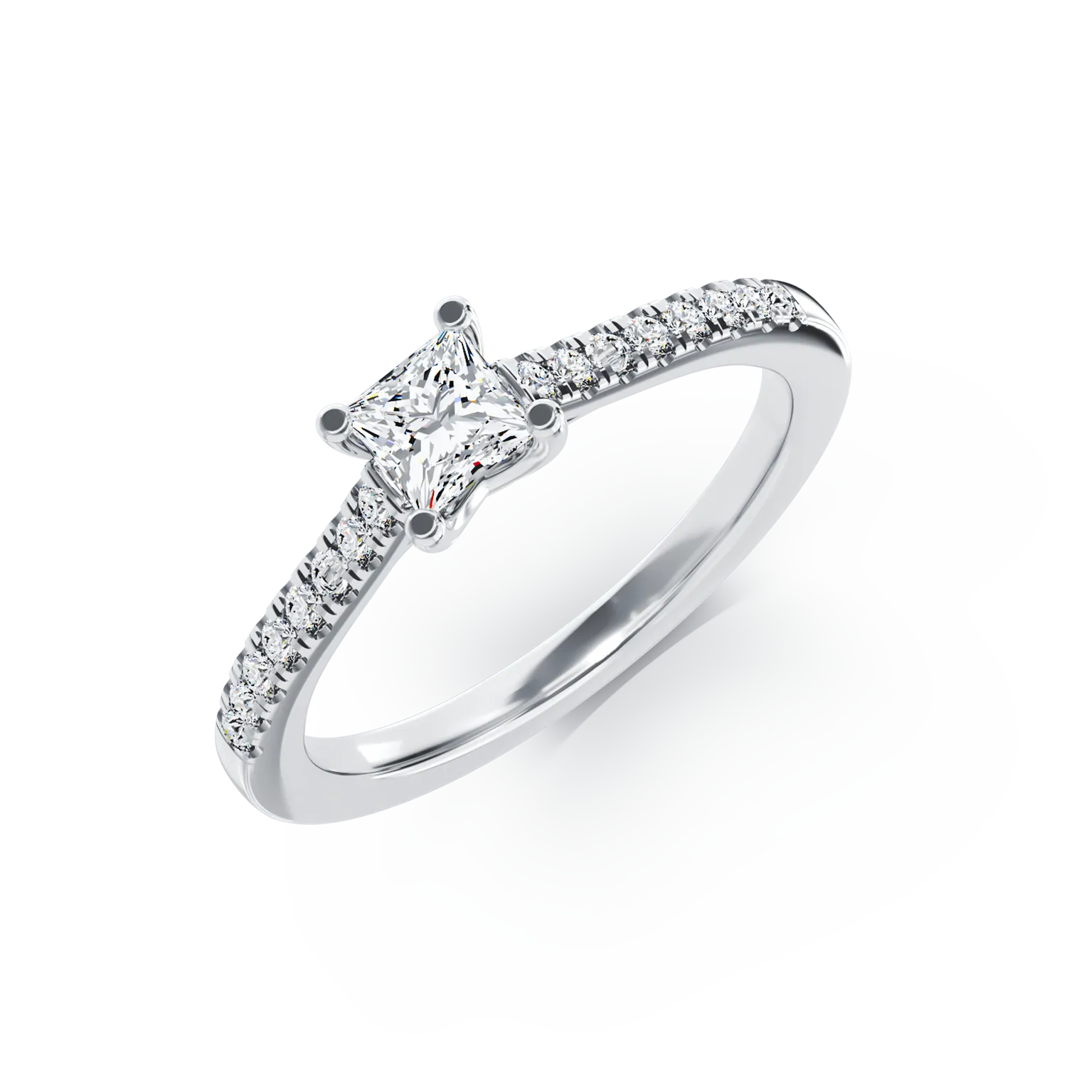 Inel de logodna din aur alb de 18K cu diamant de 0.25ct si diamante de 0.11ct
