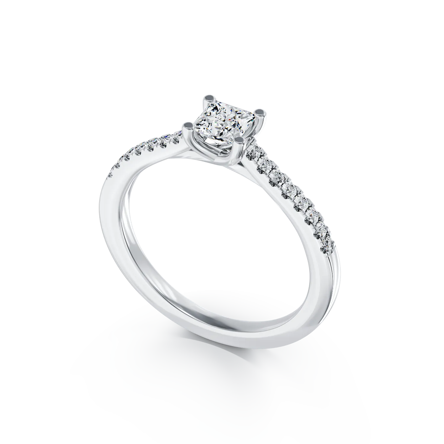Inel de logodna din aur alb de 18K cu diamant de 0.25ct si diamante de 0.11ct