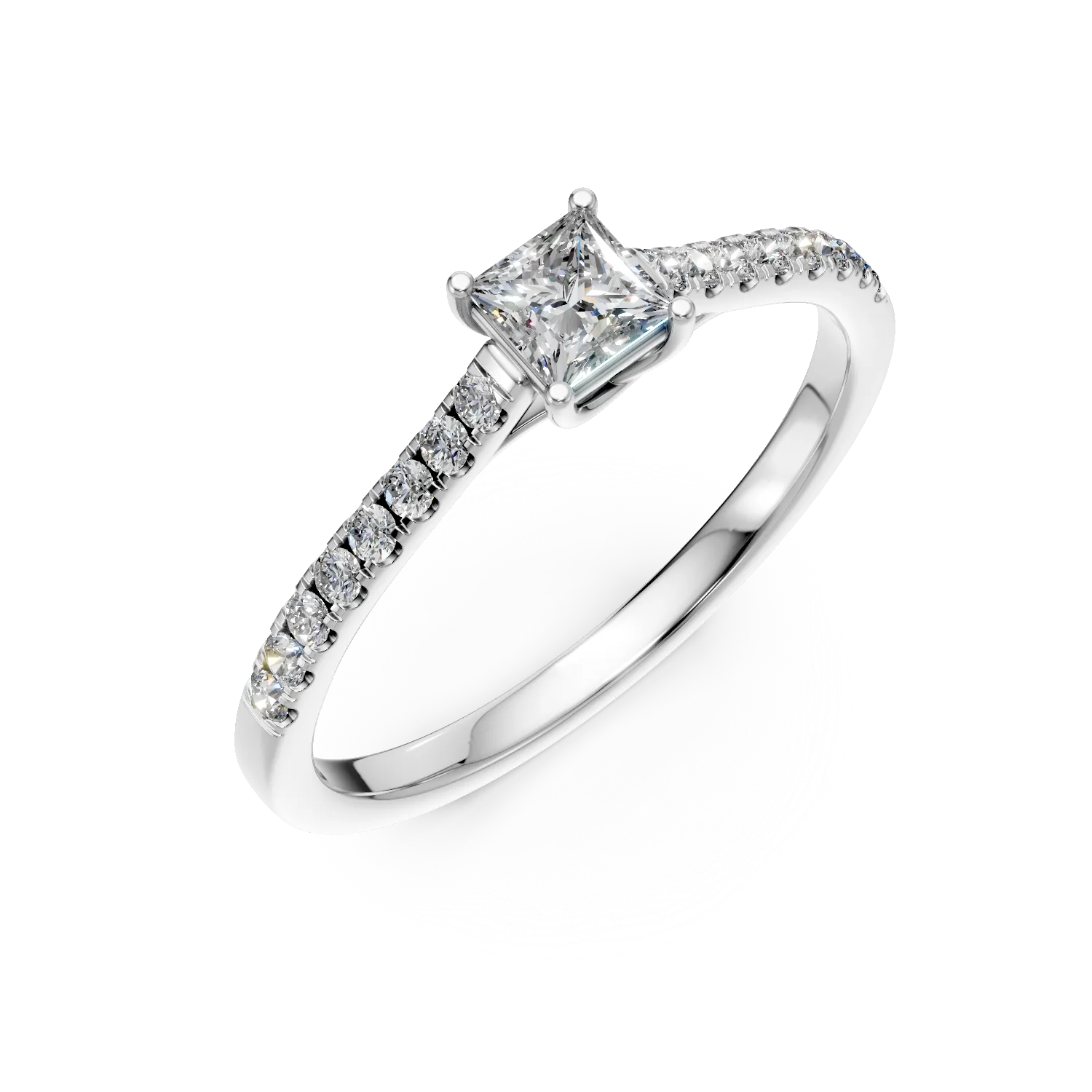 Inel de logodna din aur alb cu diamant princess de 0.2ct si diamante de 0.1ct