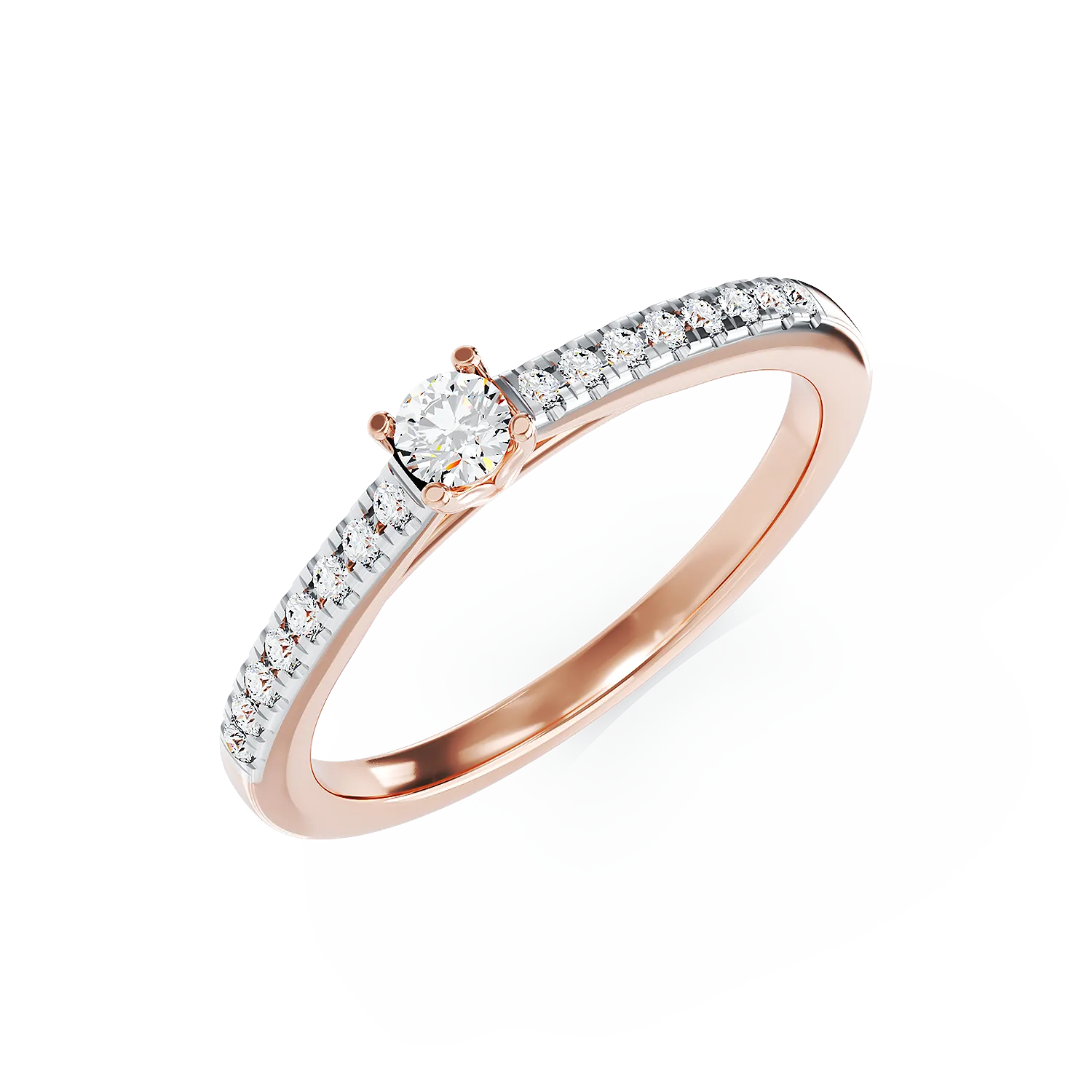 18K rose gold engagement ring with 0.2ct diamond and 0.185ct diamonds