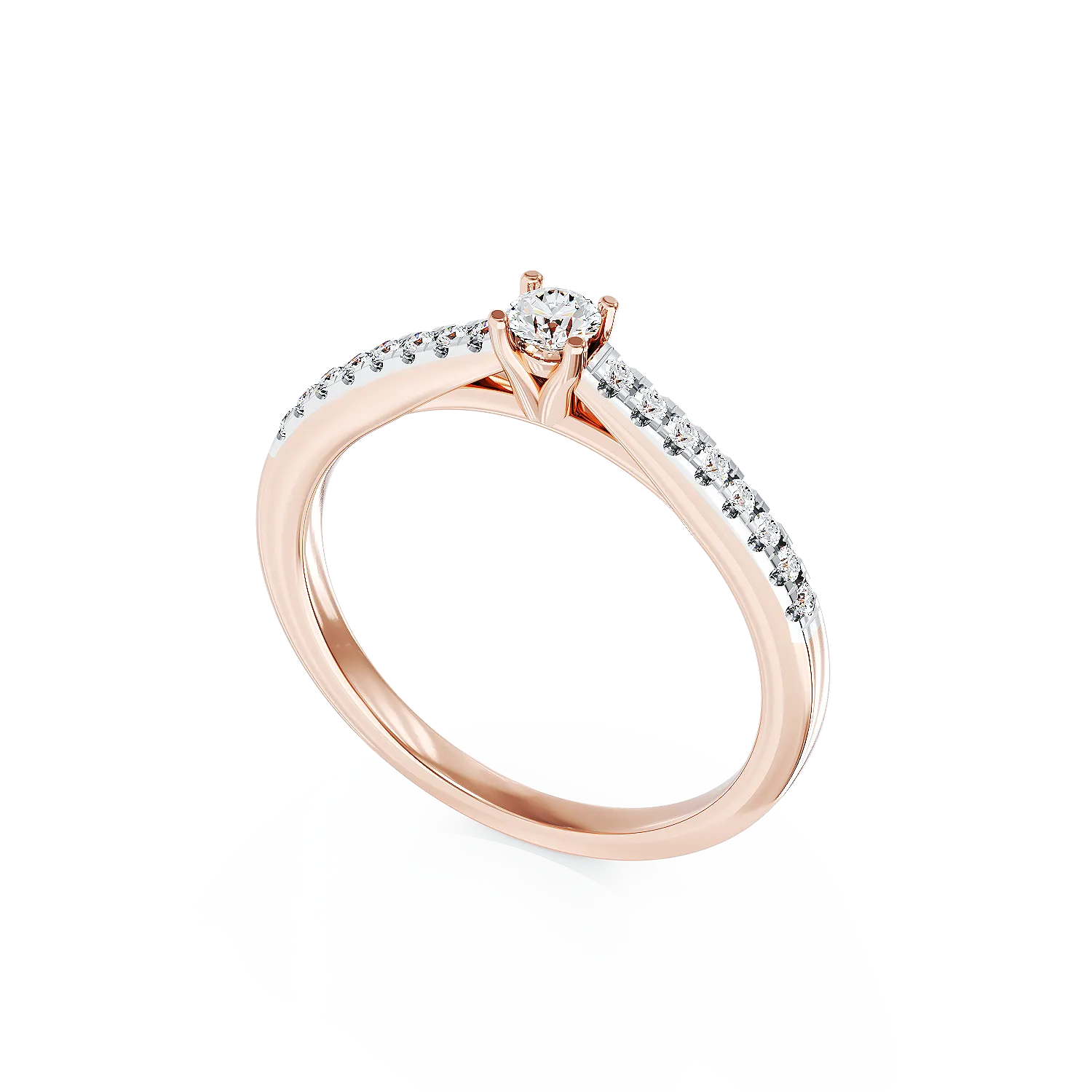 18K rose gold engagement ring with 0.2ct diamond and 0.185ct diamonds