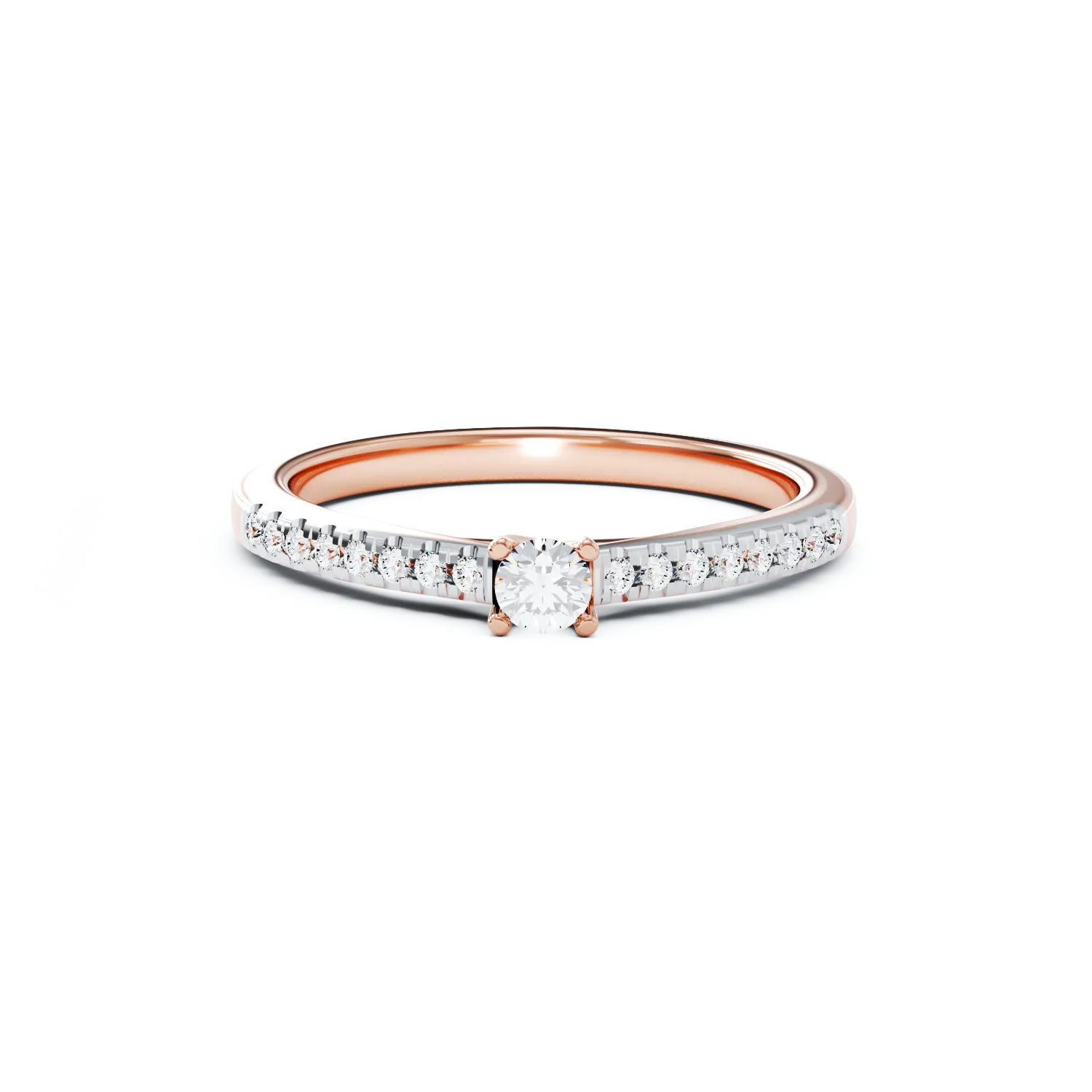 Eljegyzési gyűrű 18K-os rózsaszín aranyból 0,2ct gyémánttal és 0,185ct gyémánttal. Gramm: 2,85