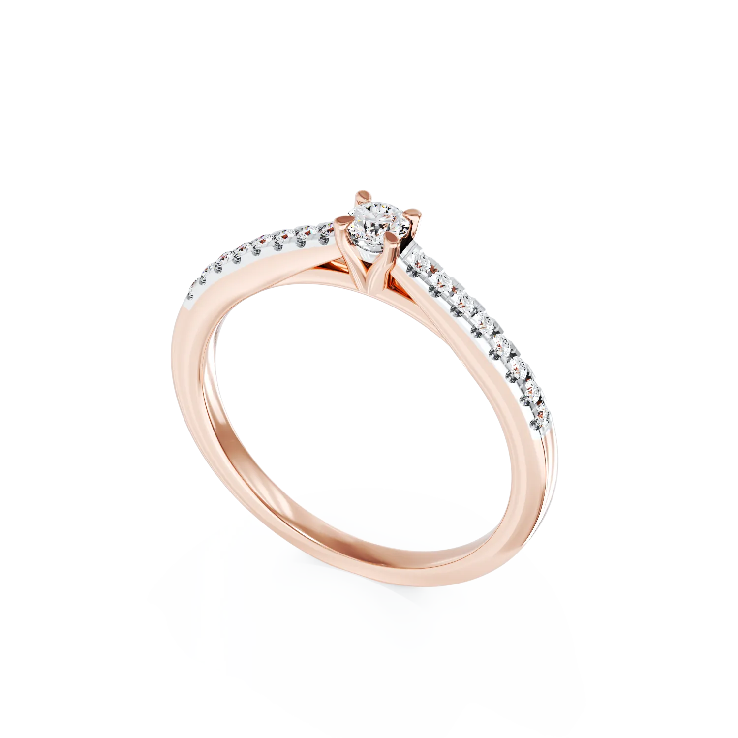 Inel de logodna din aur roz cu diamant de 0.15ct si diamante de 0.16ct