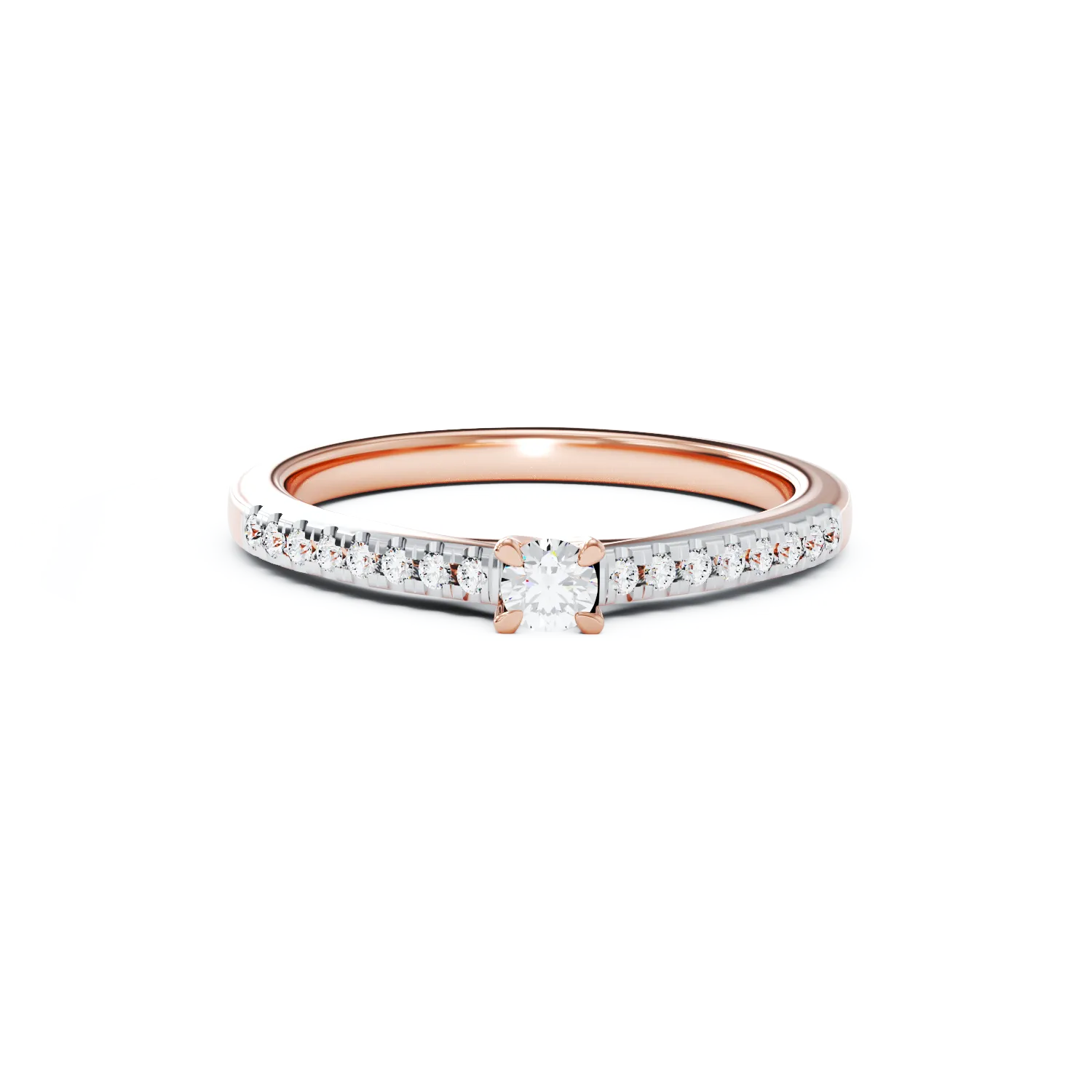 Inel de logodna din aur roz cu diamant de 0.15ct si diamante de 0.16ct
