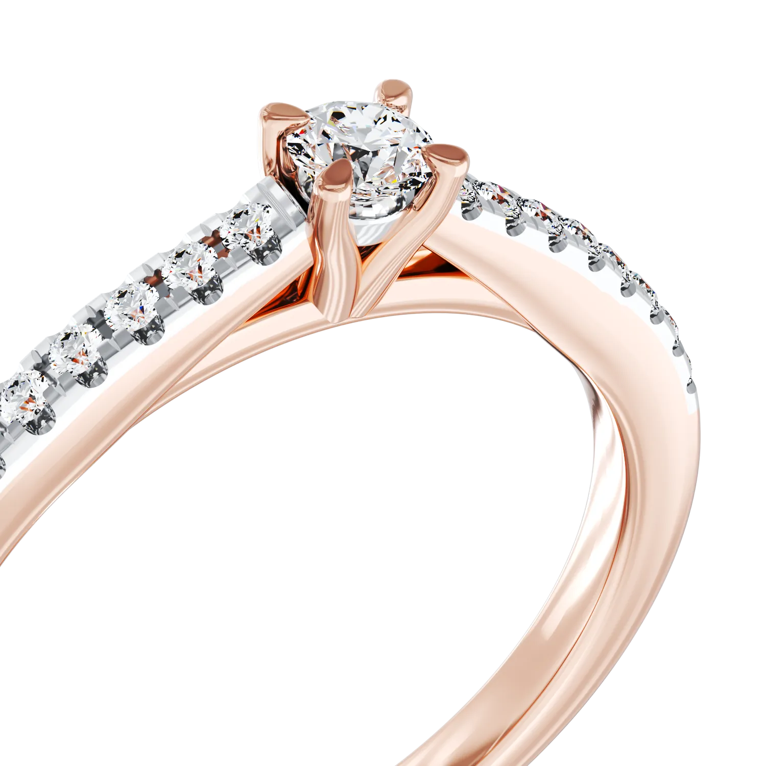 Inel de logodna din aur roz cu diamant de 0.15ct si diamante de 0.16ct