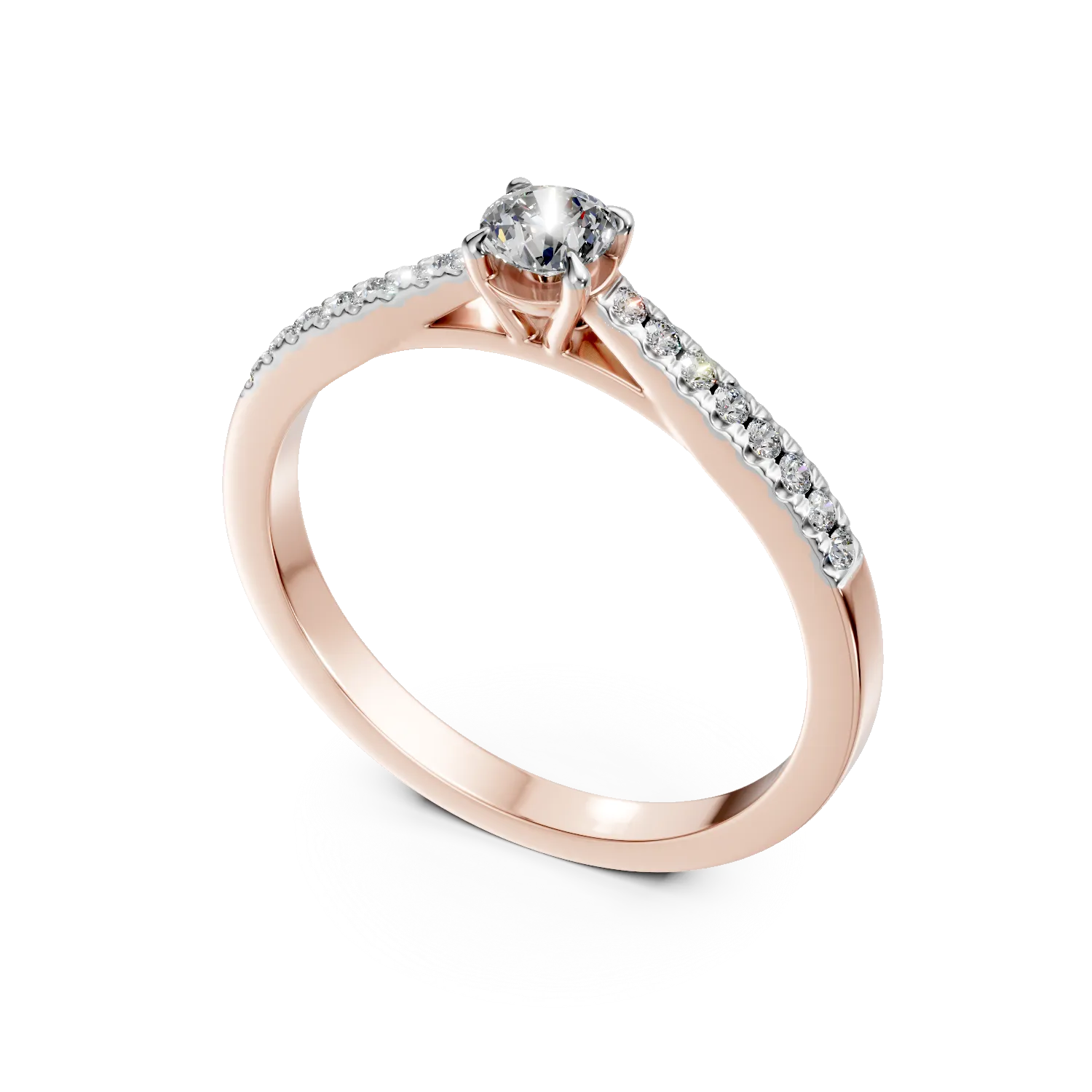 Inel de logodna din aur roz cu diamant de 0.1ct si diamante de 0.1ct