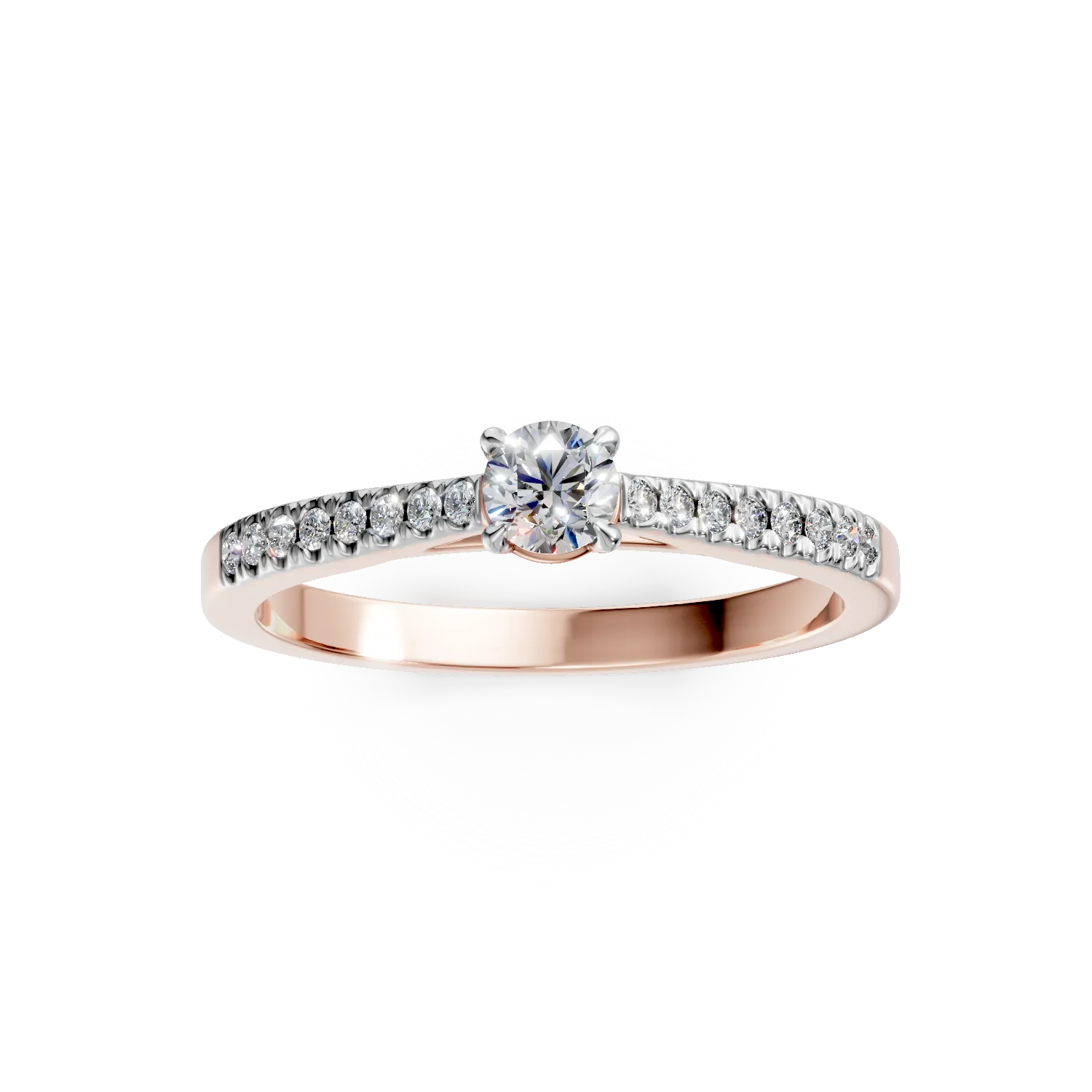 Inel de logodna din aur roz cu diamant de 0.1ct si diamante de 0.1ct