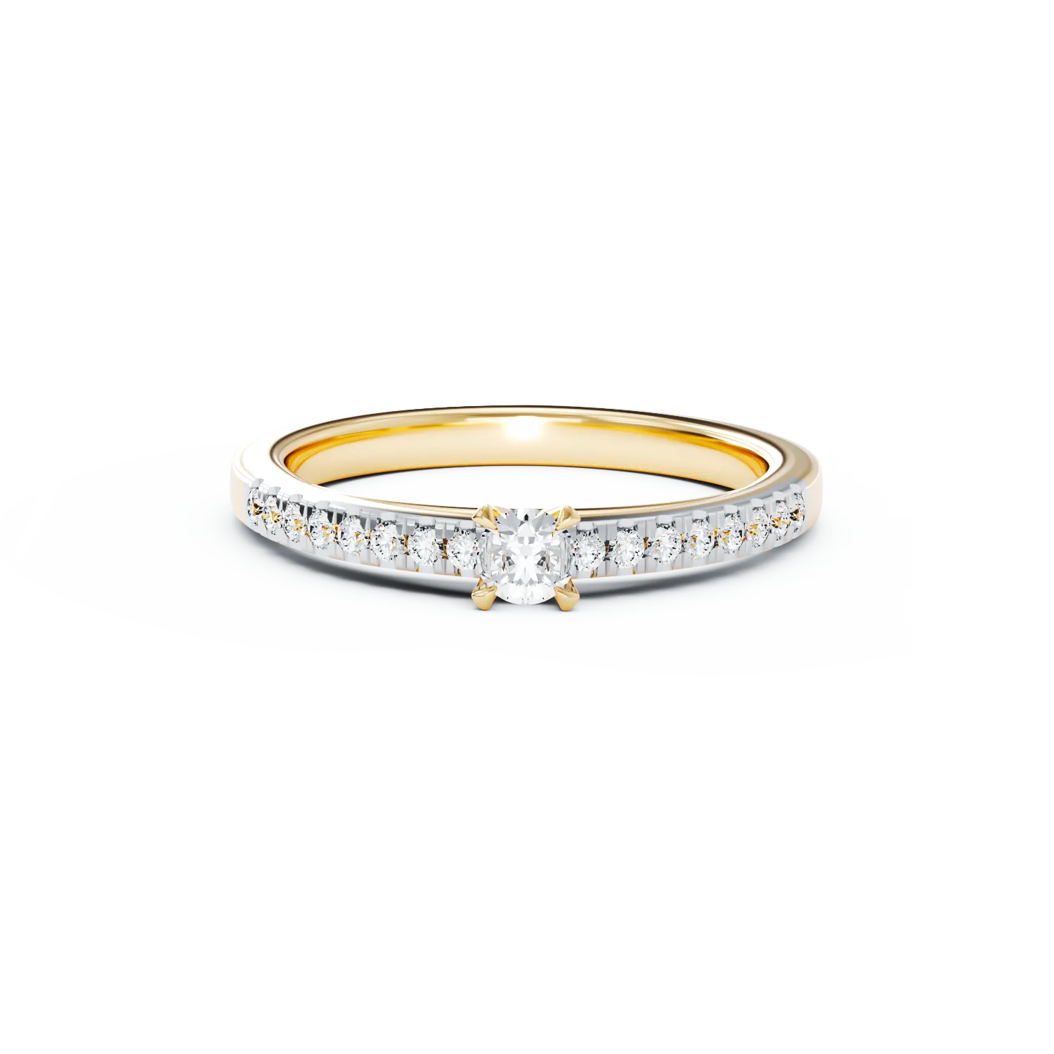 18K yellow gold engagement ring with 0.15ct diamond and 0.16ct diamonds