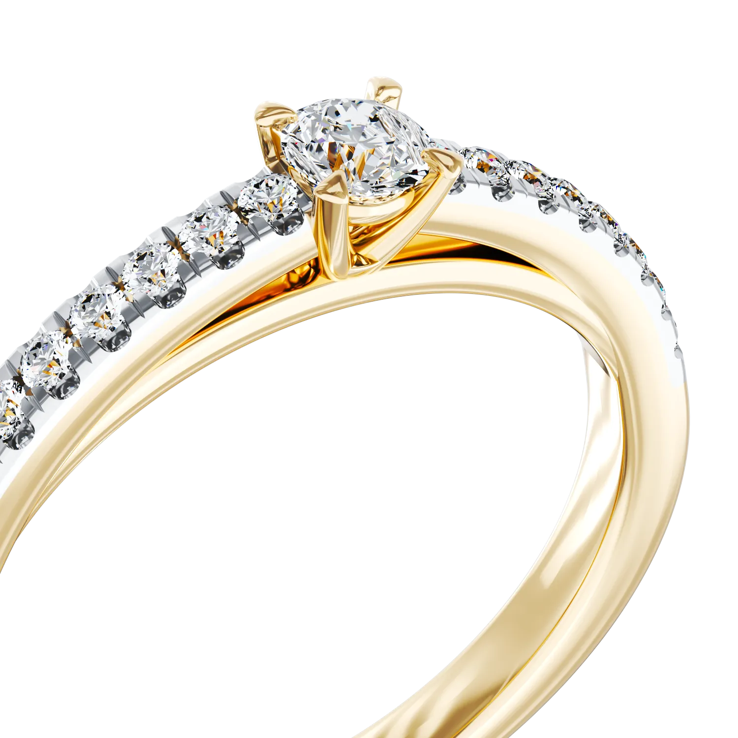 18K yellow gold engagement ring with 0.15ct diamond and 0.16ct diamonds