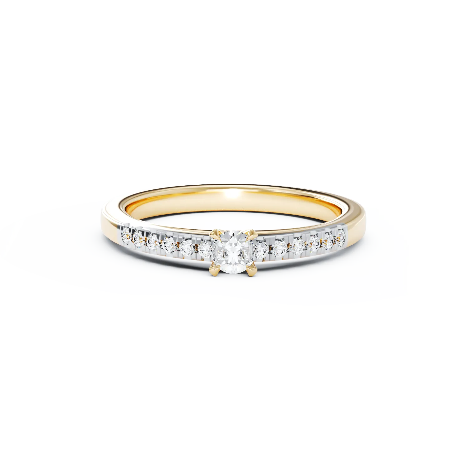Eljegyzési gyűrű 18K-os sárga aranyból 0,305ct gyémánttal és 0,125ct gyémánttal. Gramm: 3,3