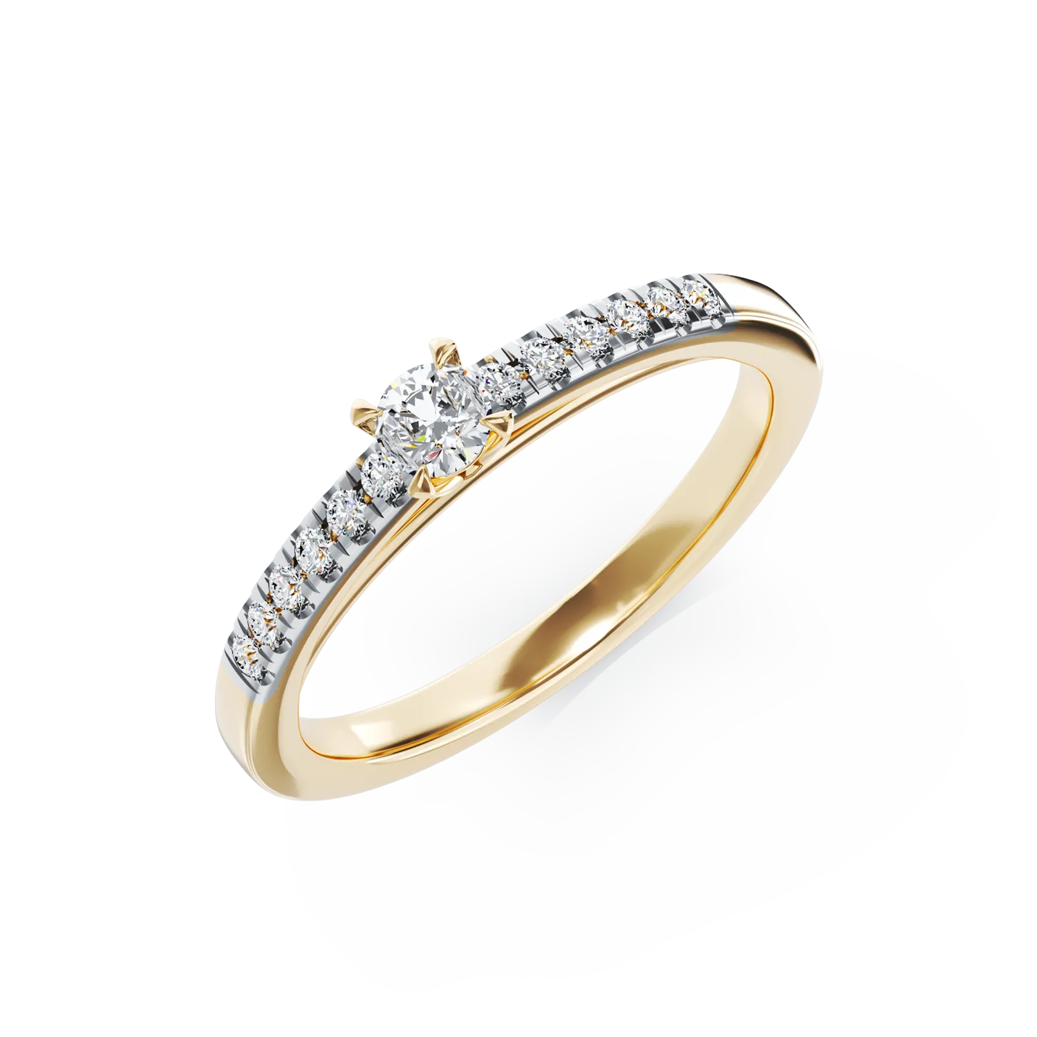 18K yellow gold engagement ring with 0.3ct diamond and 0.135ct diamonds