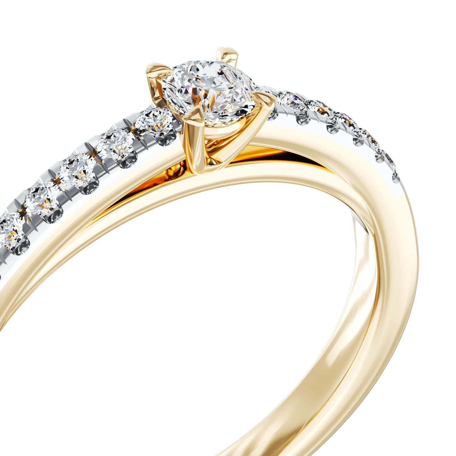 18K yellow gold engagement ring with 0.3ct diamond and 0.135ct diamonds