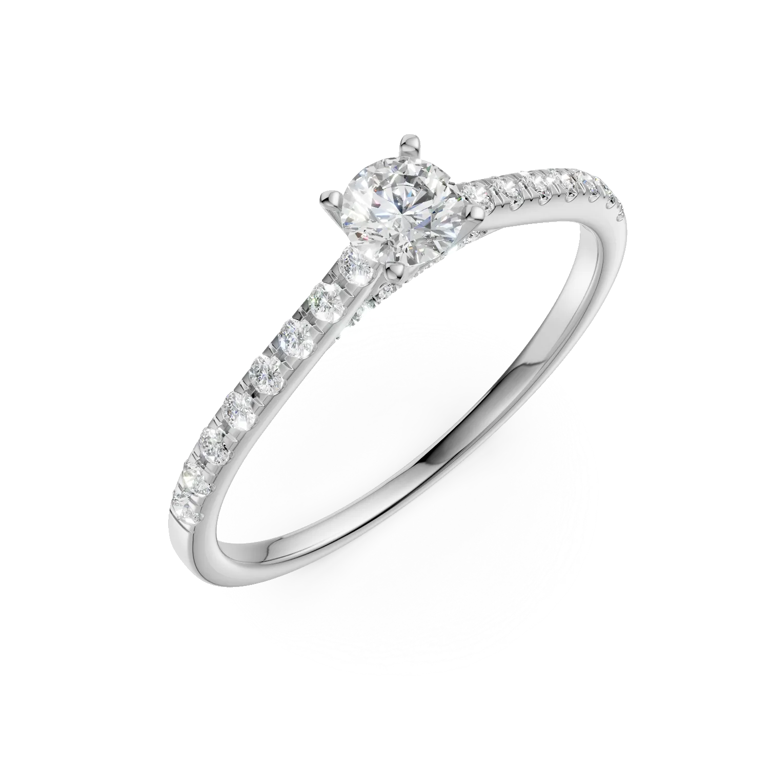 Pierścionek zaręczynowy z 18K białego złota z 0.25ct diamentem i 0.18ct diamentem