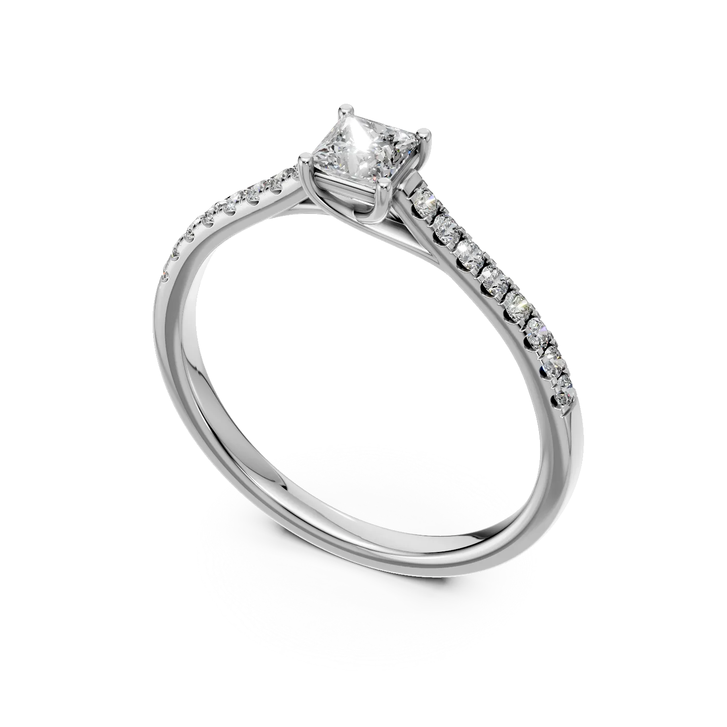 Pierścionek zaręczynowy z 18K białego złota, diament 0.31kr i diamenty 0.165kr