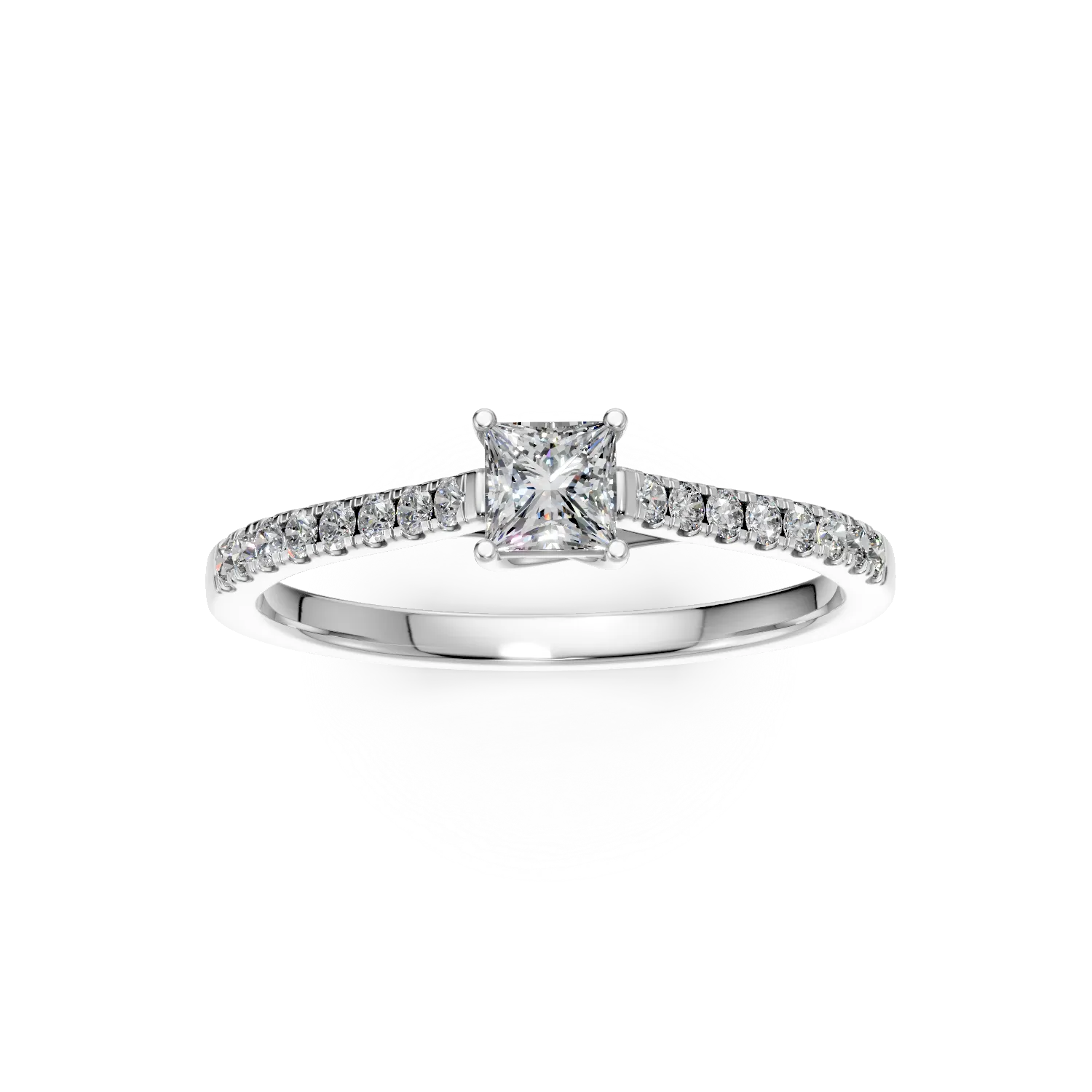 Pierścionek zaręczynowy z 18K białego złota, diament 0.31kr i diamenty 0.165kr